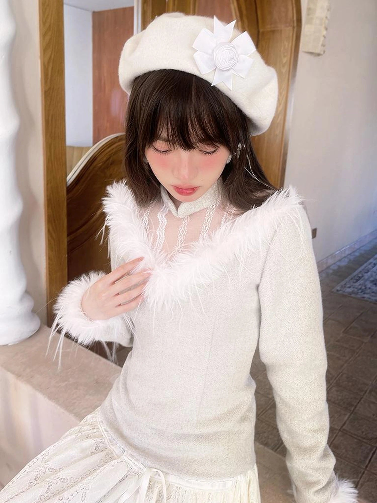 Floral Embroidered Lace Qipao Blouse