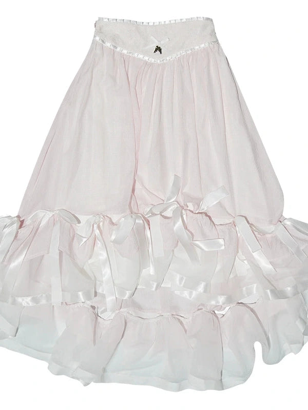 Floral Lace Bow Detail High Waist Midi Skirt