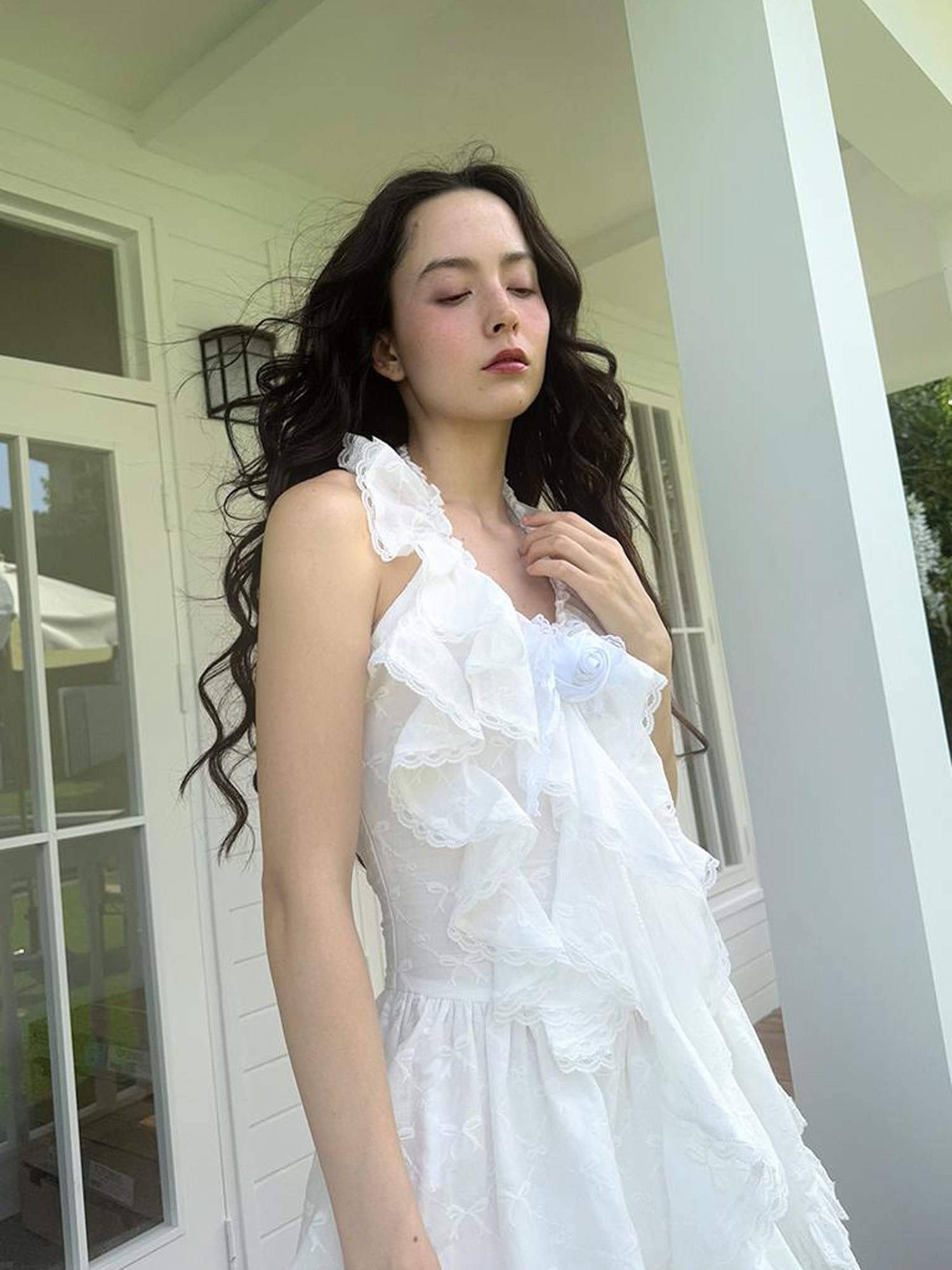 Daytoday Floral Lace Trim Halter Neck Sundress