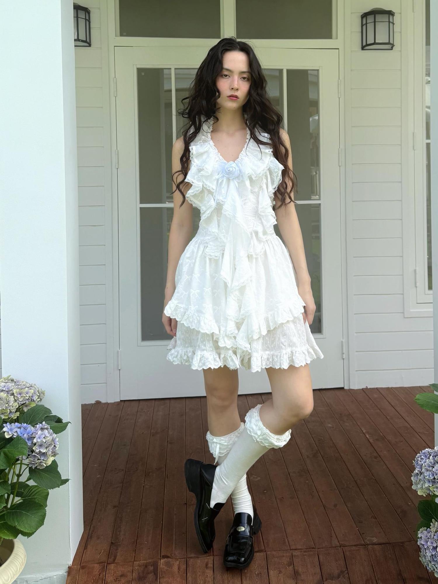 Daytoday Floral Lace Trim Halter Neck Sundress