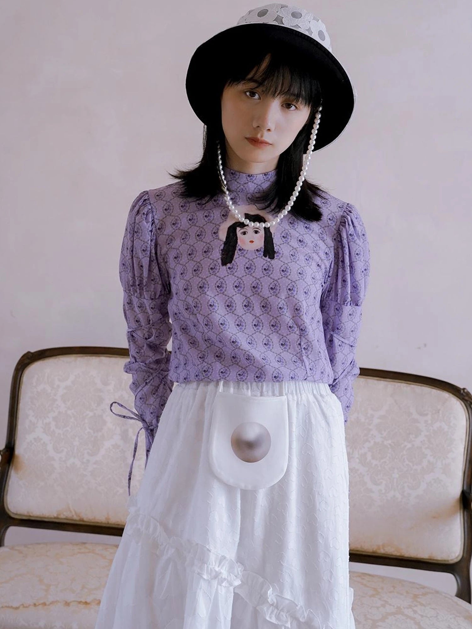 Floral Pearl Checkered Bucket Hat