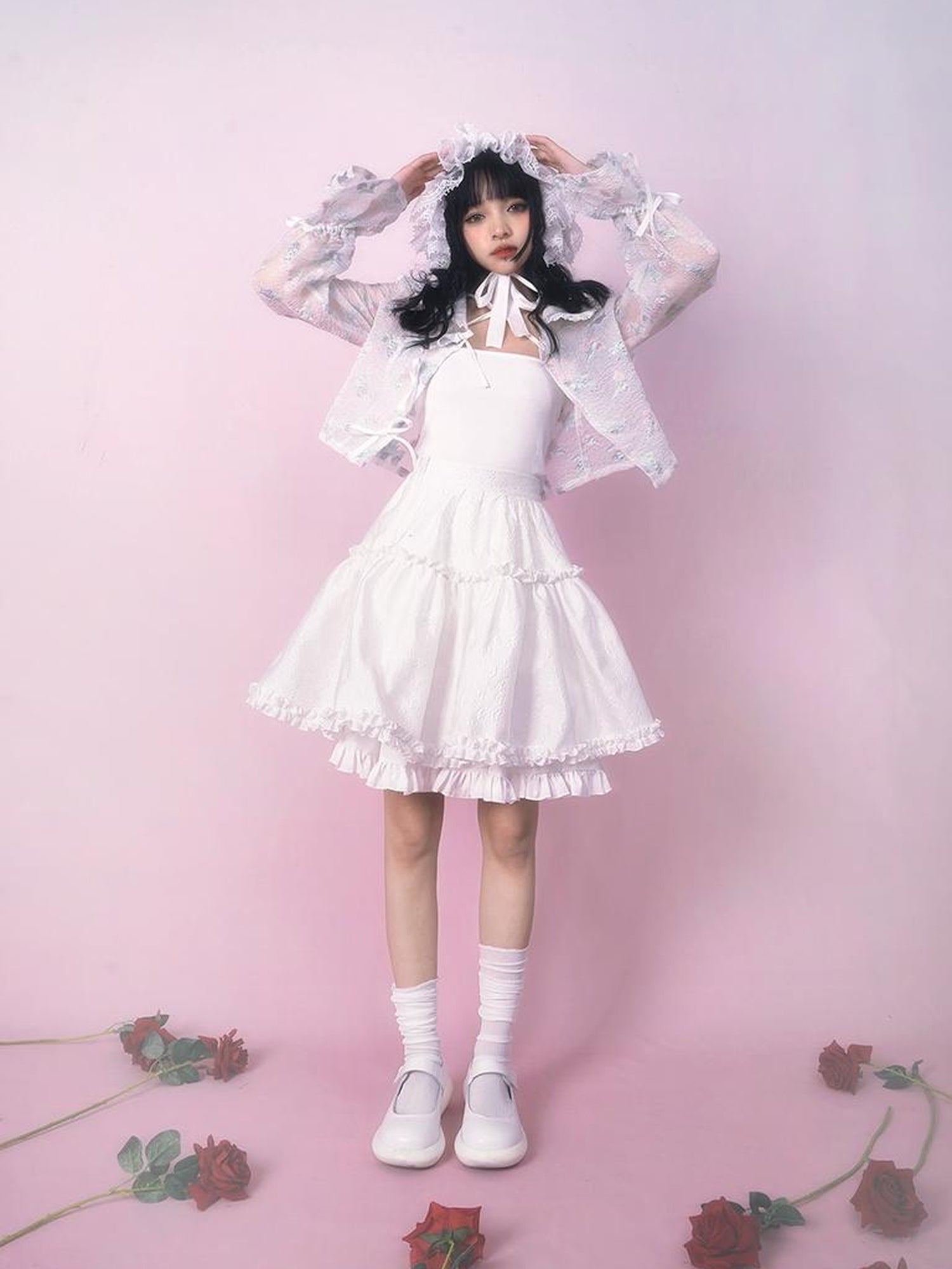 Daytoday Floral Tulle A Line Skirt with Elastic Waist