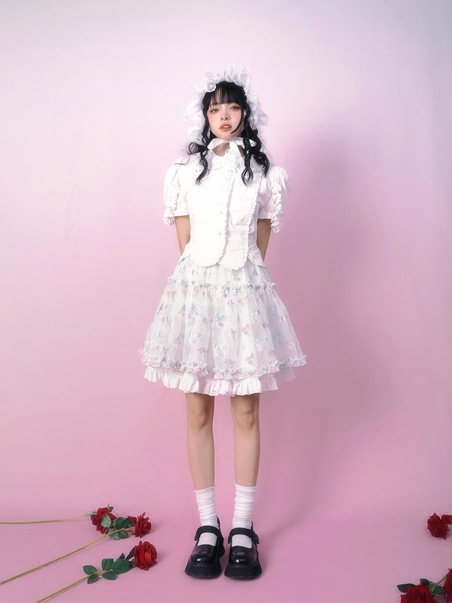 Daytoday Floral Tulle A Line Skirt with Elastic Waist