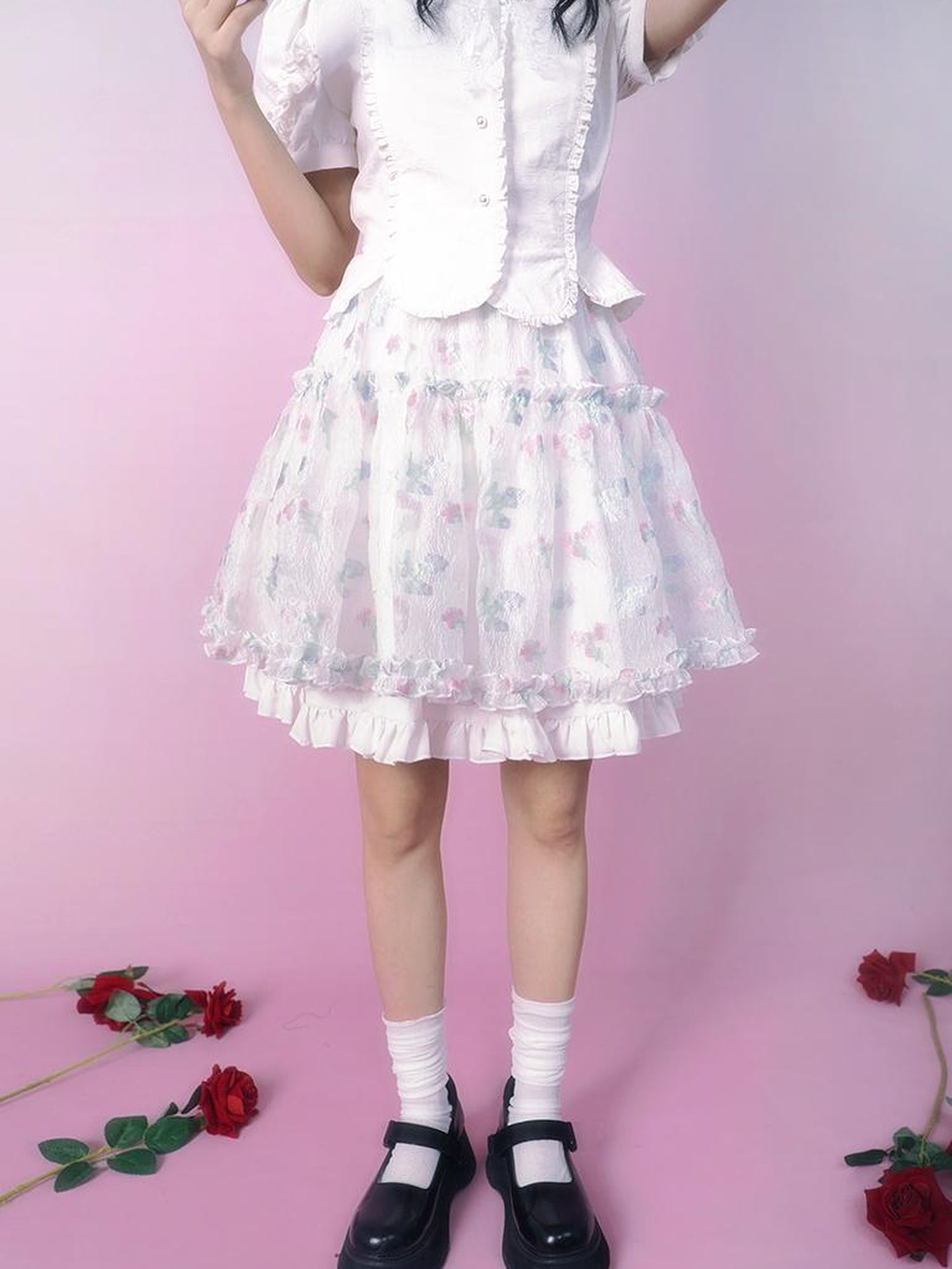 Daytoday Floral Tulle A Line Skirt with Elastic Waist