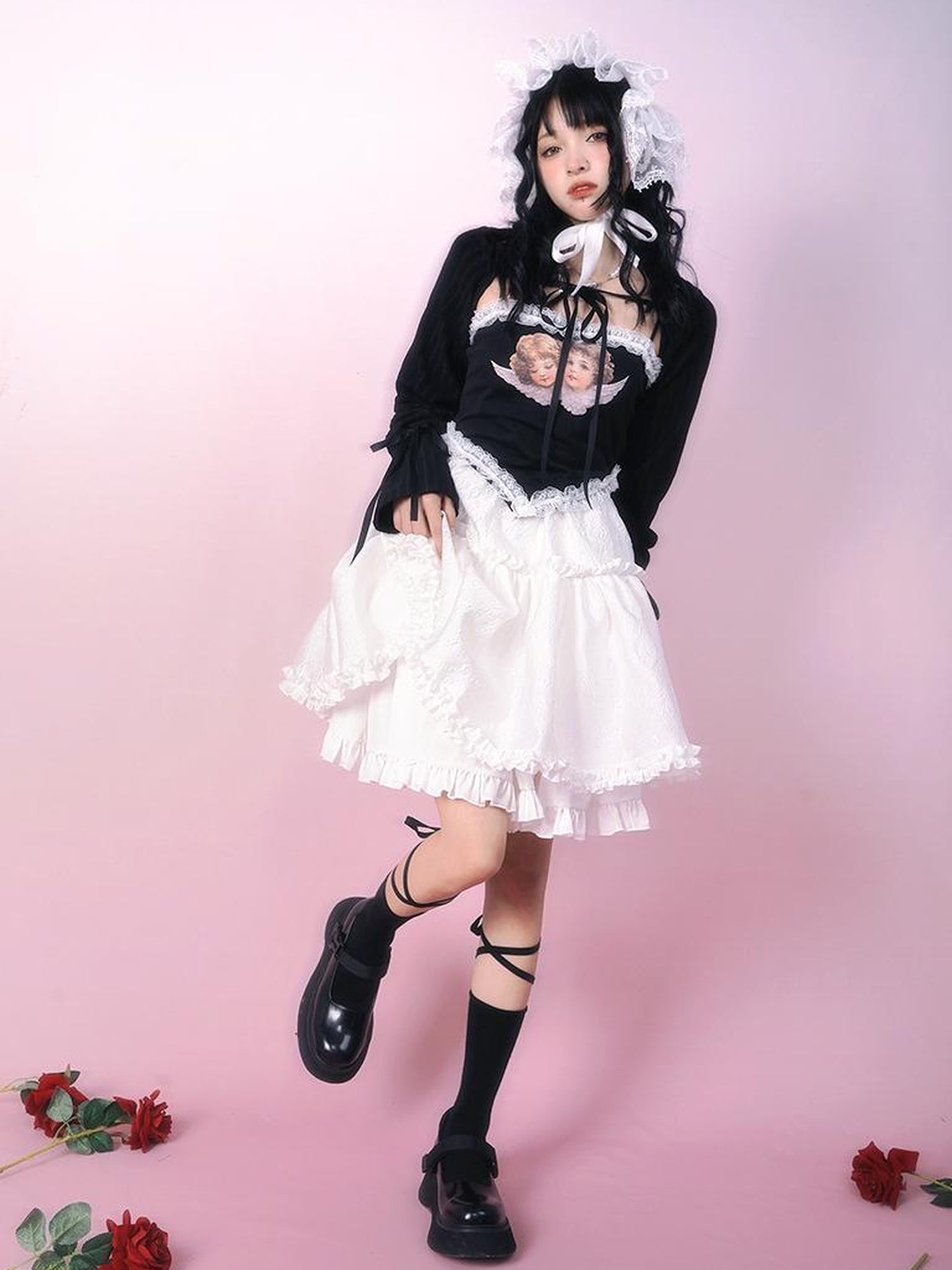 Daytoday Floral Tulle A Line Skirt with Elastic Waist