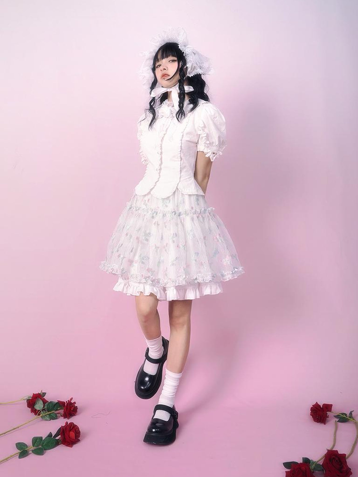 Daytoday Floral Tulle A Line Skirt with Elastic Waist