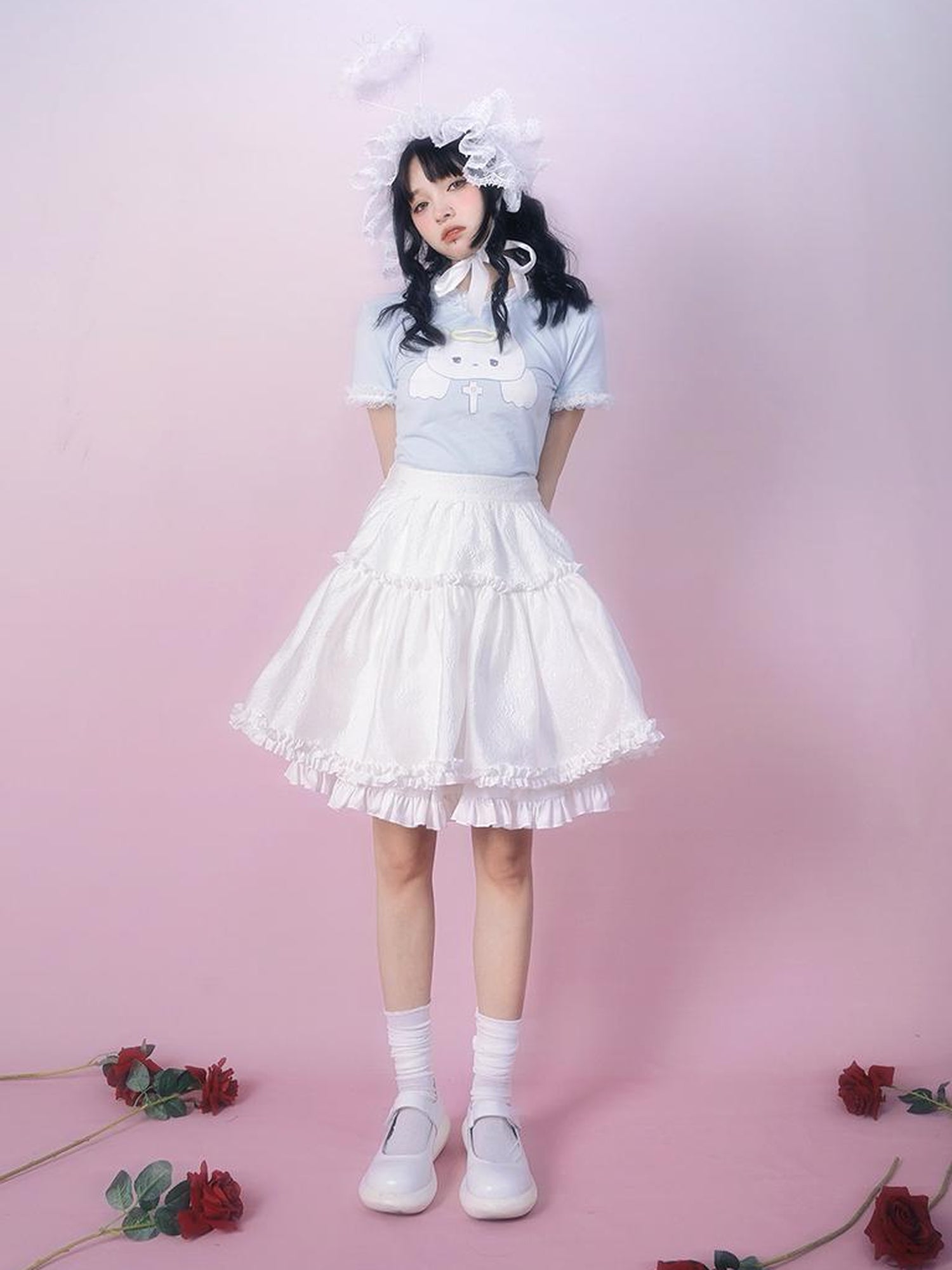 Daytoday Floral Tulle A Line Skirt with Elastic Waist