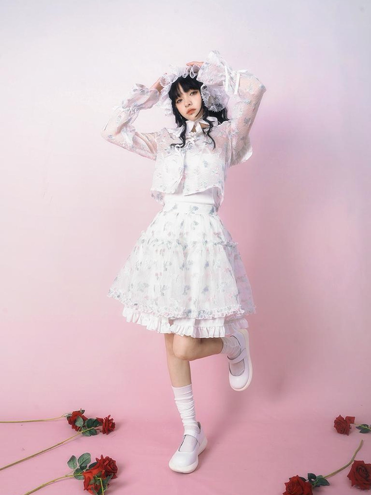 Daytoday Floral Tulle A Line Skirt with Elastic Waist