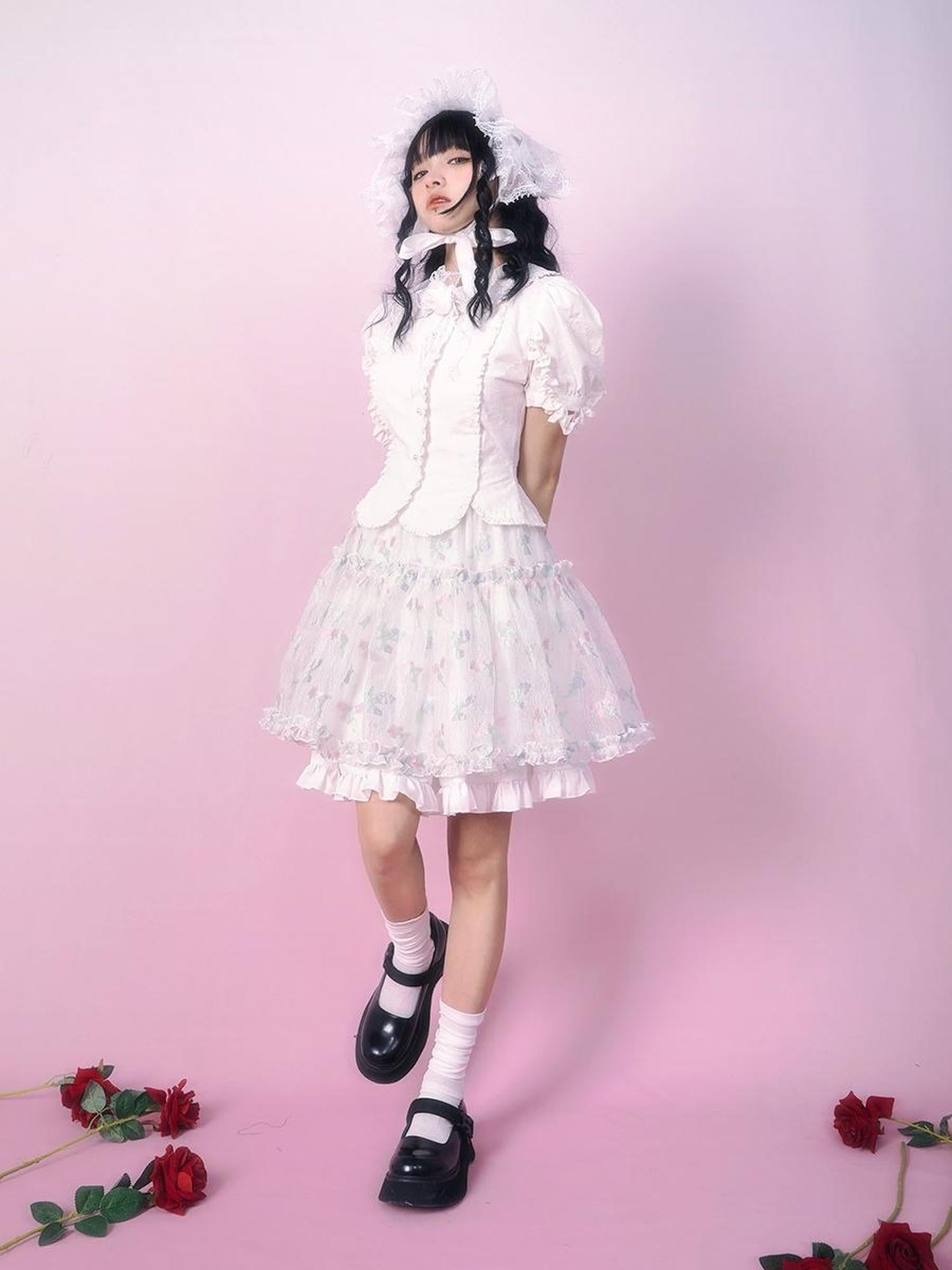 Daytoday Floral Tulle A Line Skirt with Elastic Waist