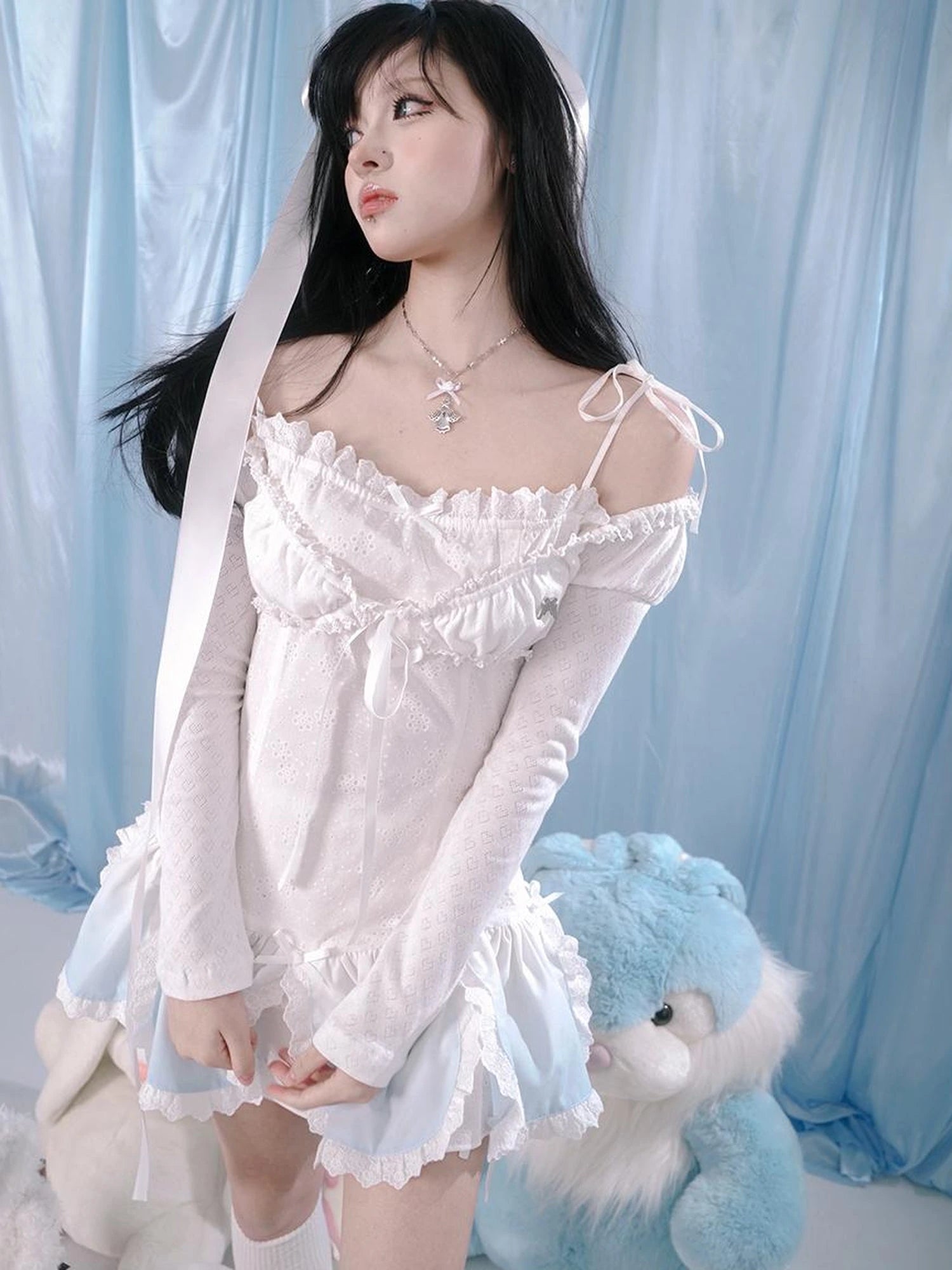 Gradient Petal Teddy Bear Slip Dress