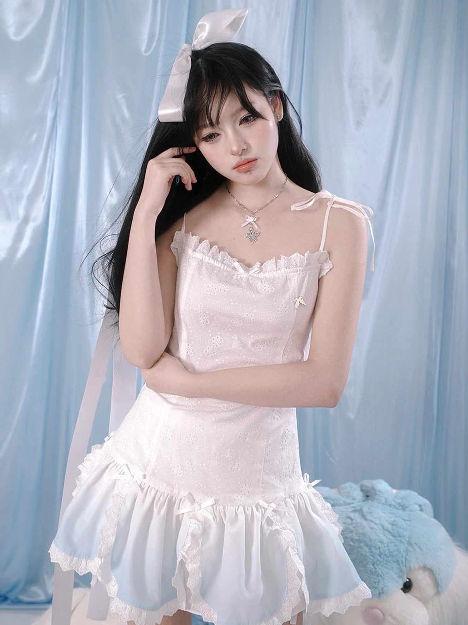 Gradient Petal Teddy Bear Slip Dress