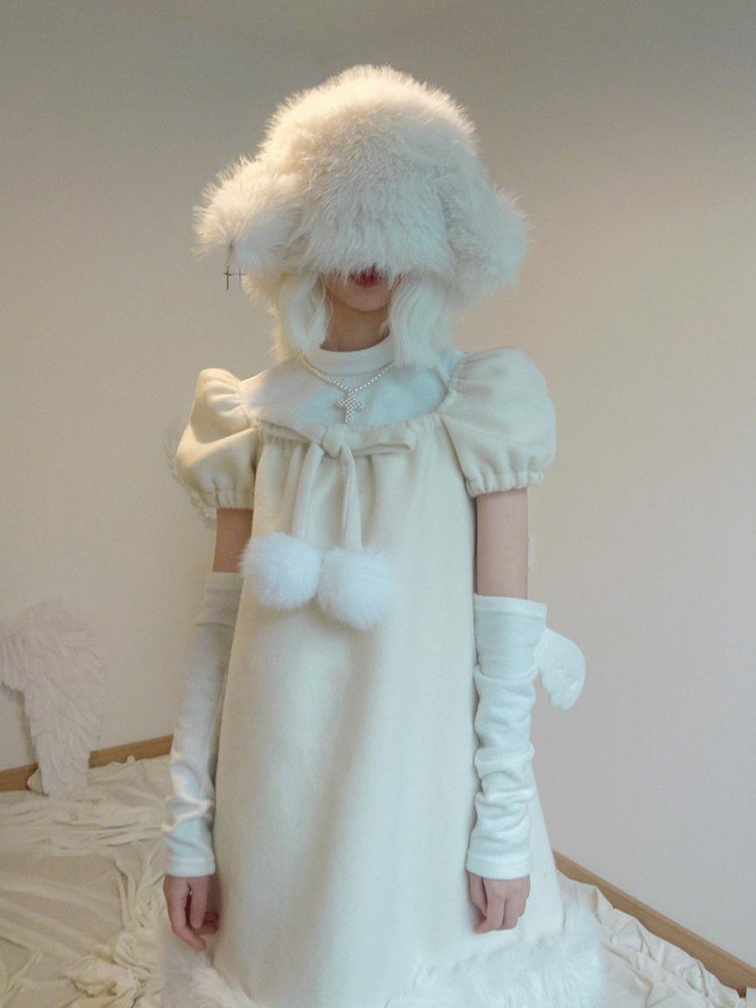 Daytoday Heavenly Lamb Ear Cross Bow Knit Hat