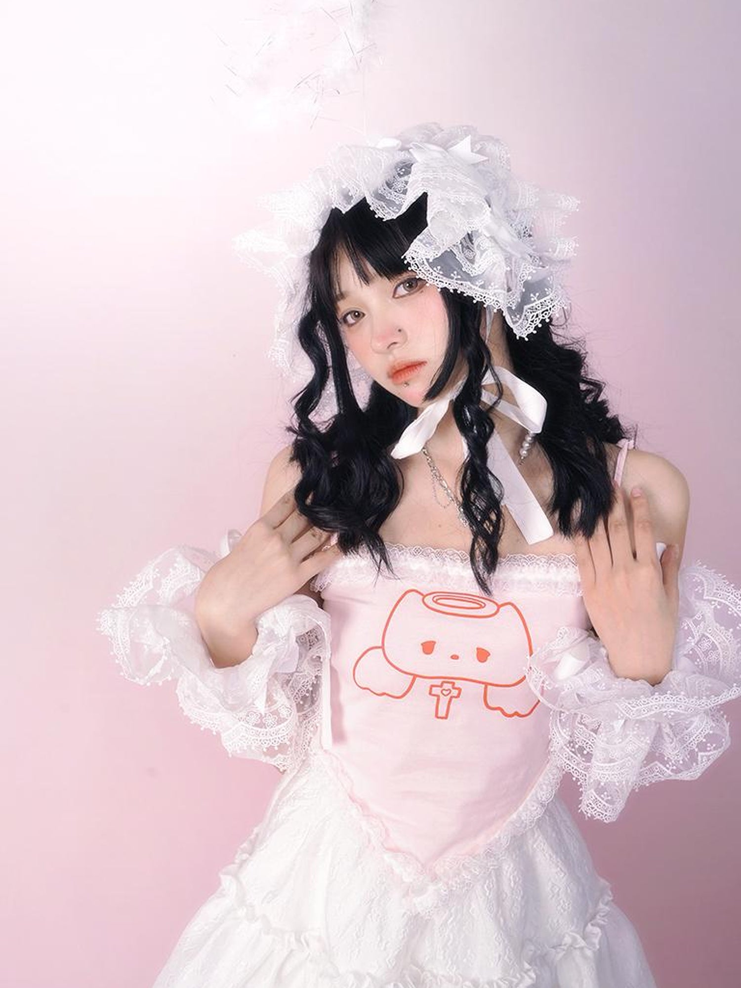 Daytoday Lace Angel Kitty Asymmetrical Cami