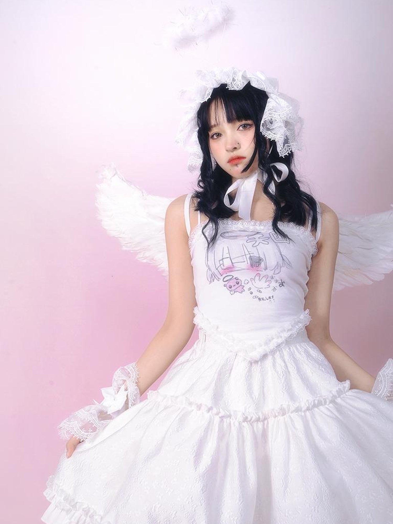 Daytoday Lace Angel Kitty Asymmetrical Cami