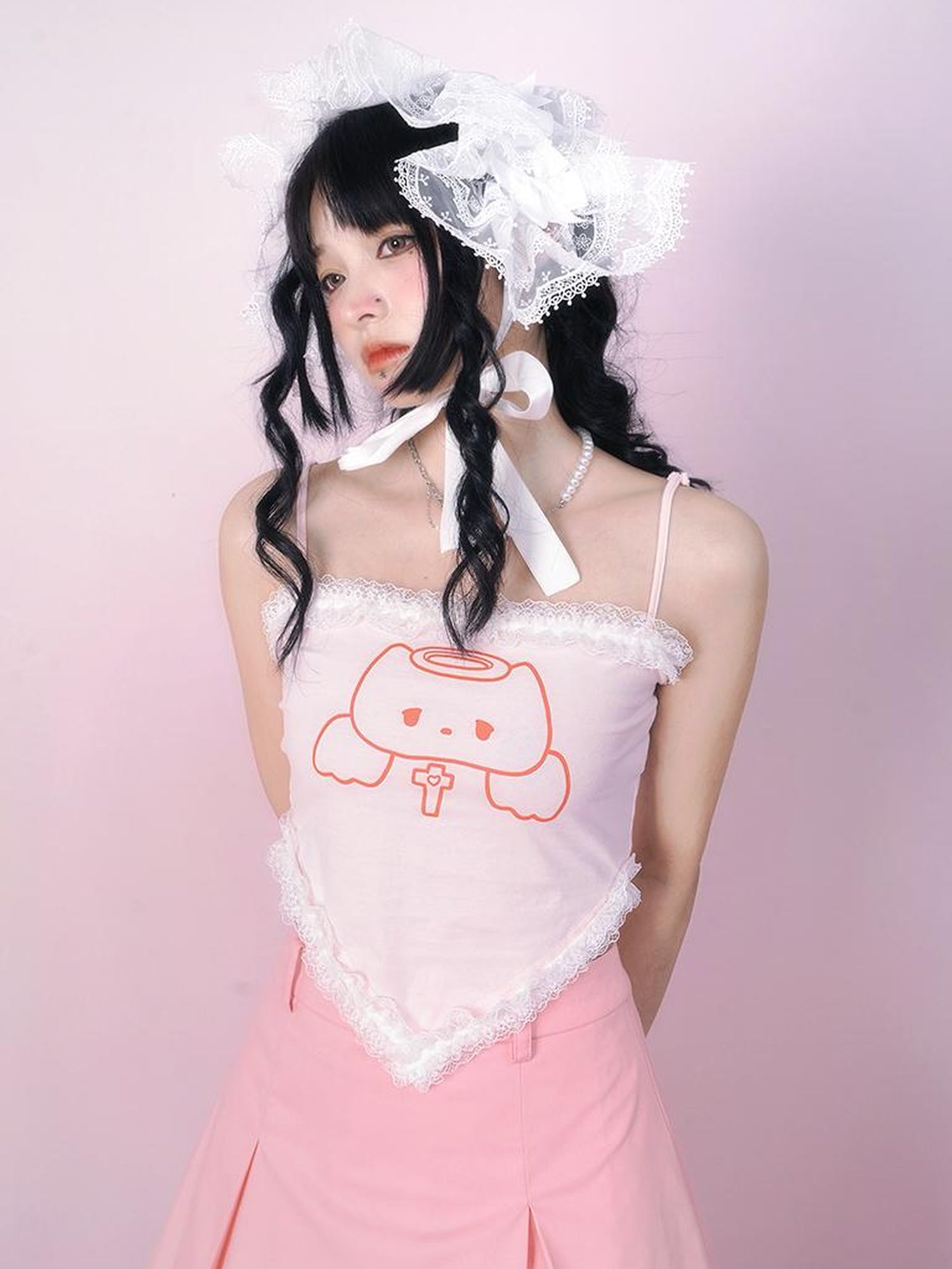 Daytoday Lace Angel Kitty Asymmetrical Cami