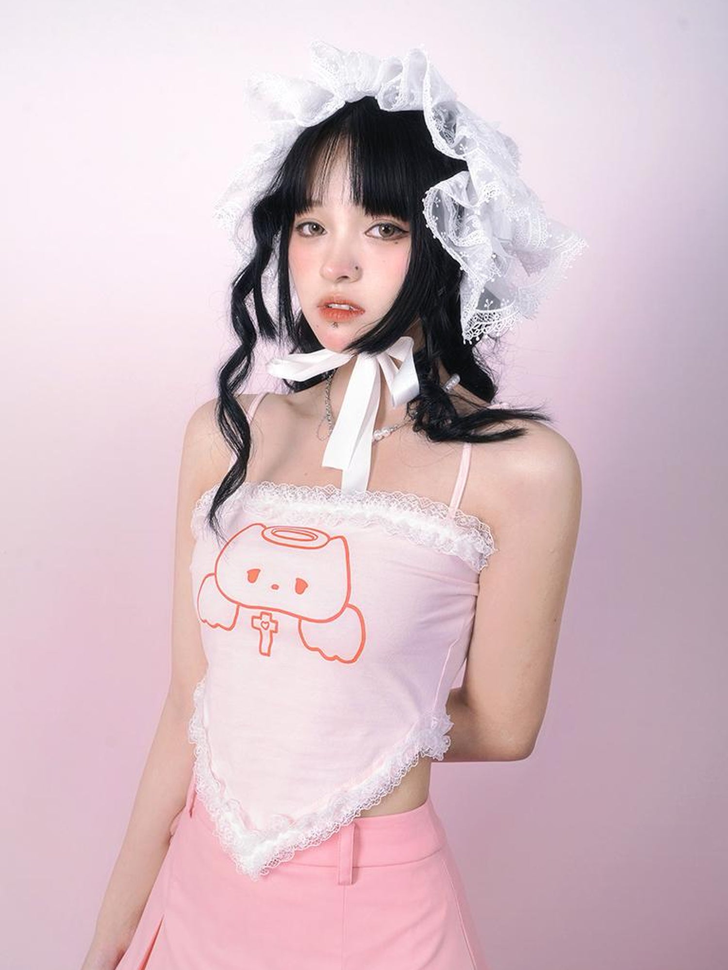 Daytoday Lace Angel Kitty Asymmetrical Cami