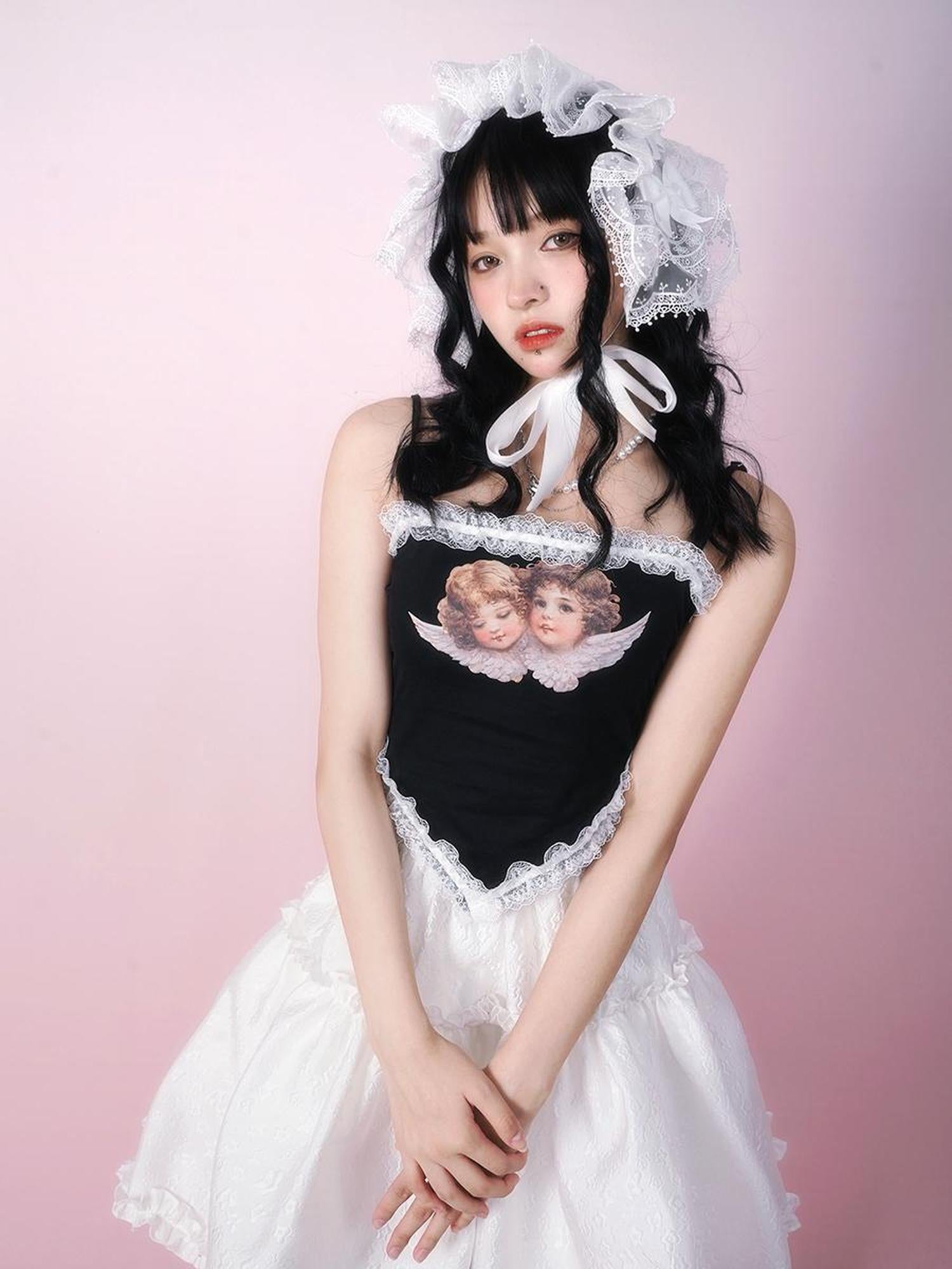 Daytoday Lace Angel Kitty Asymmetrical Cami