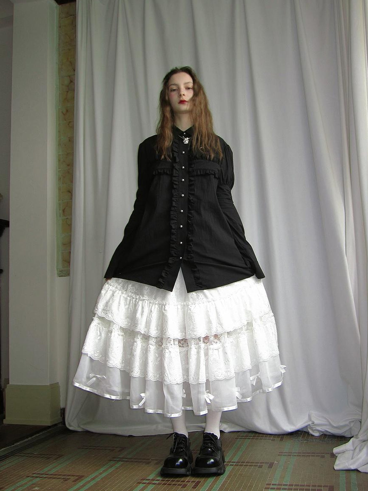 Daytoday Lace Bow Embroidered Angel Maxi Skirt