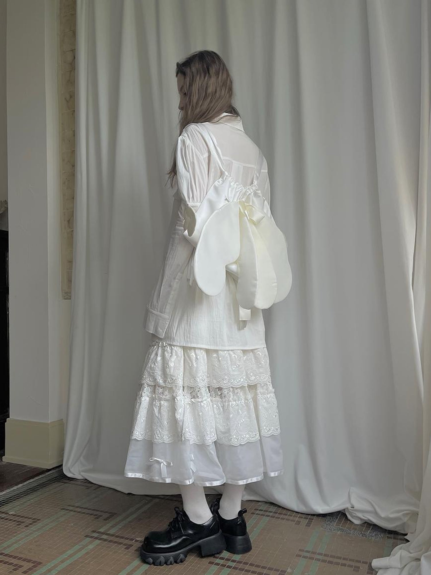 Daytoday Lace Bow Embroidered Angel Maxi Skirt