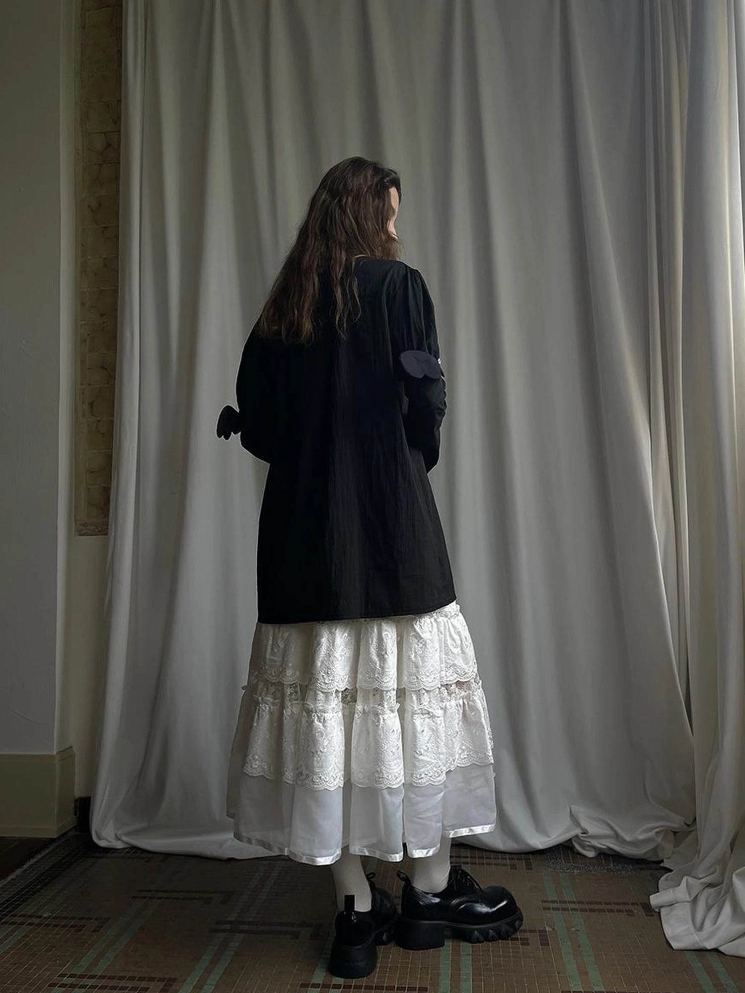 Lace Bow Embroidered Angel Maxi Skirt