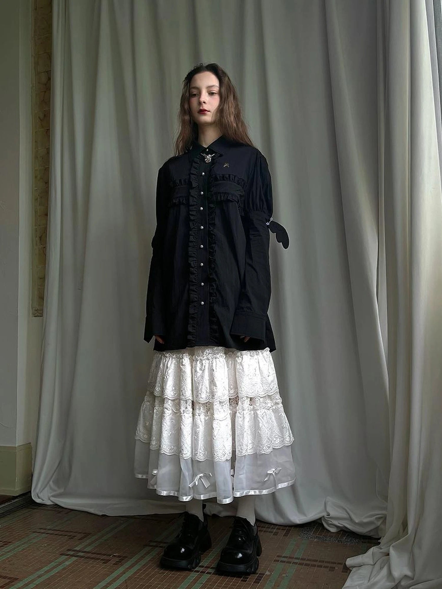 Lace Bow Embroidered Angel Maxi Skirt