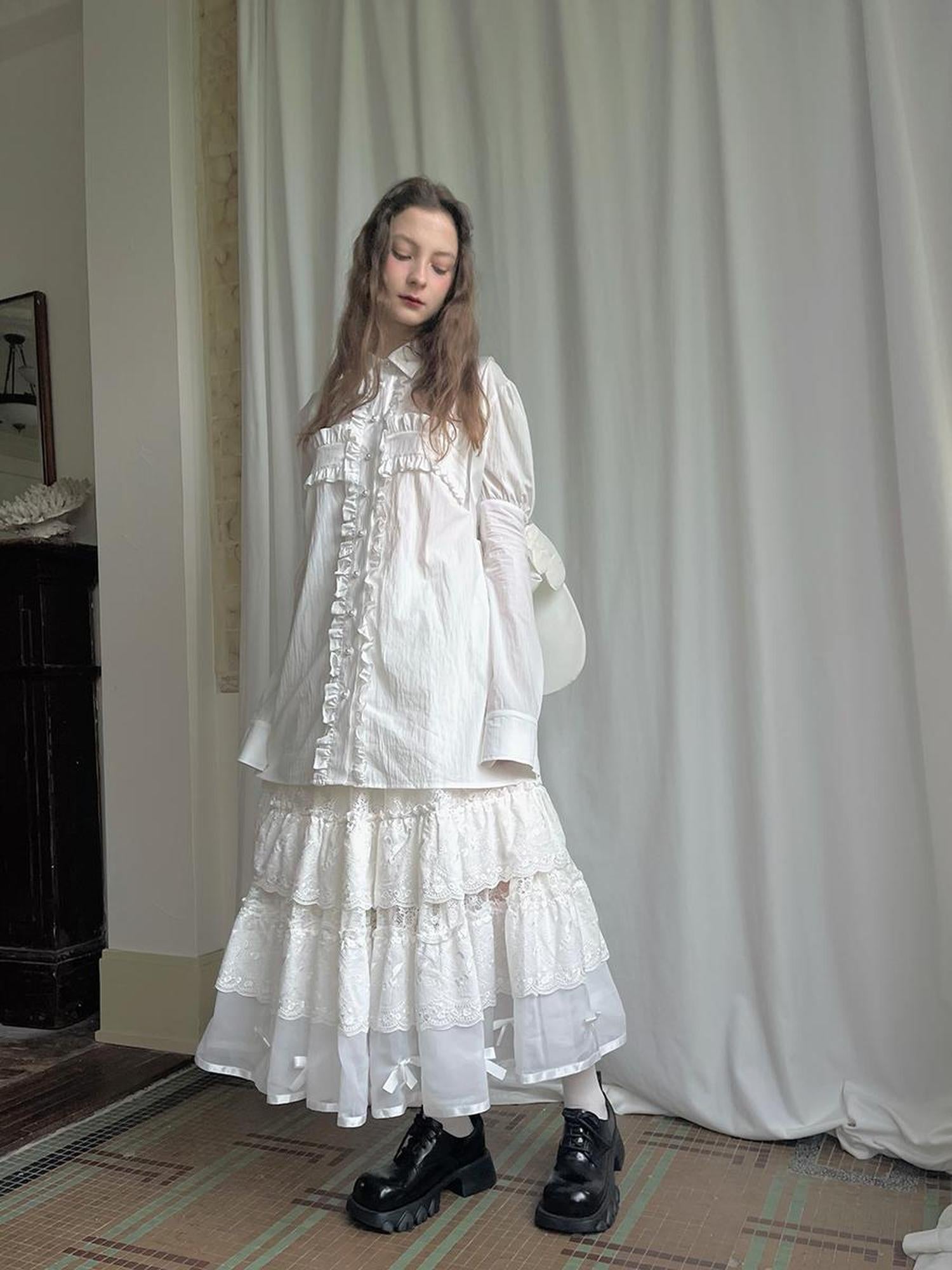 Daytoday Lace Bow Embroidered Angel Maxi Skirt