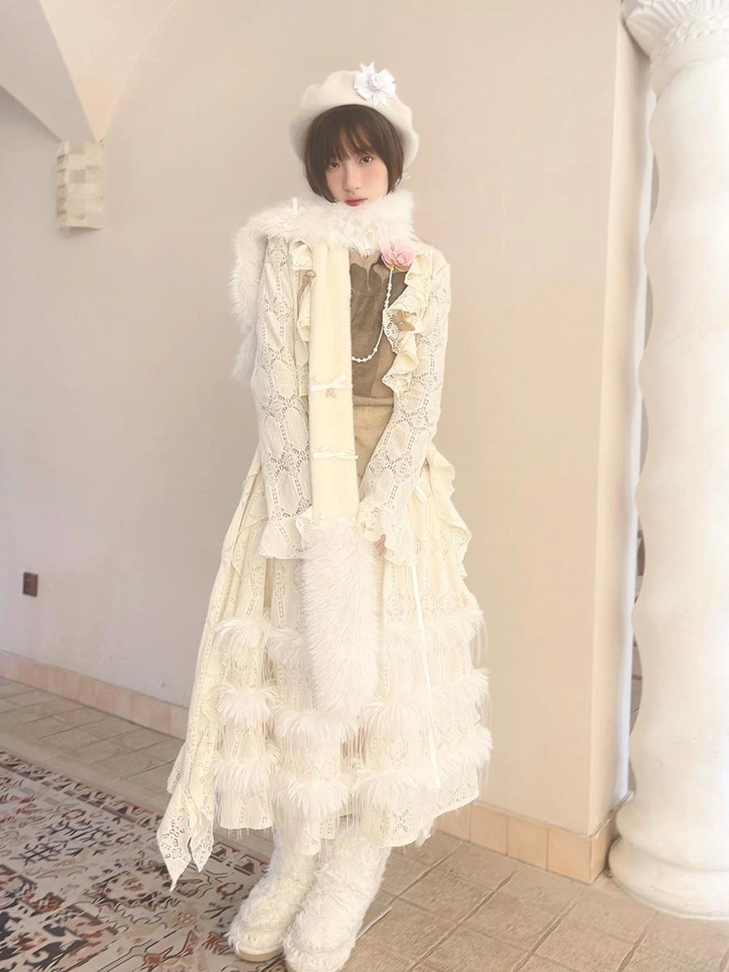 Lace Trimmed Maxi Dress With Asymmetric Hem