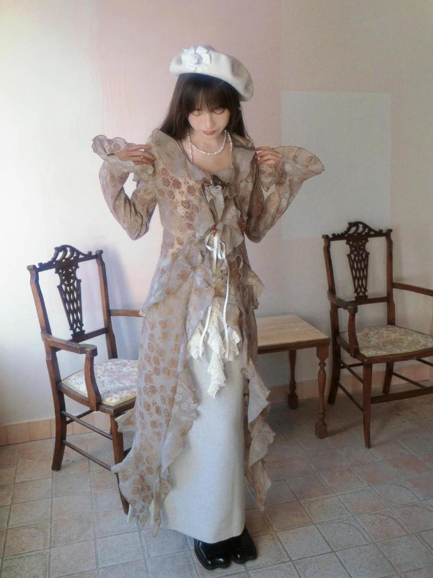 Lace Trimmed Maxi Dress With Asymmetric Hem