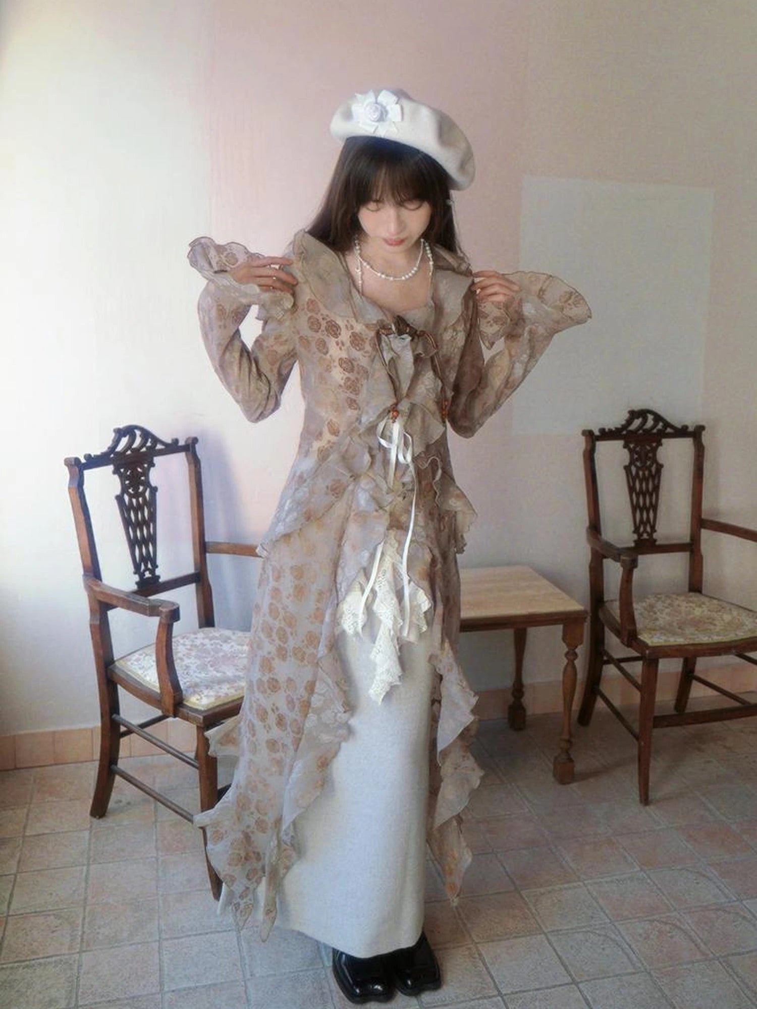 Lace Trimmed Maxi Dress With Asymmetric Hem