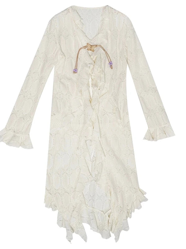 Lace Trimmed Maxi Dress With Asymmetric Hem