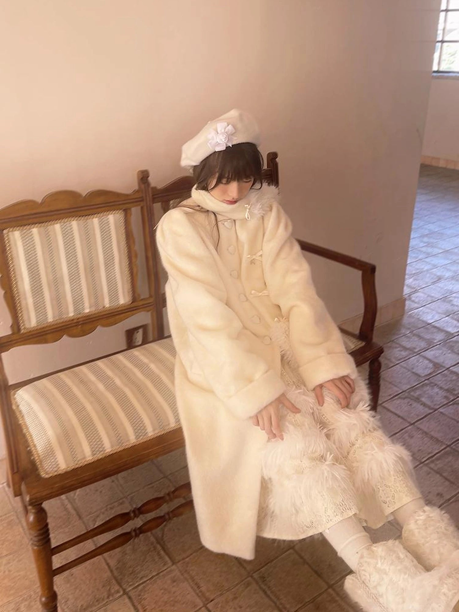 Lace Trimmed Plush Thermal Maxi Skirt