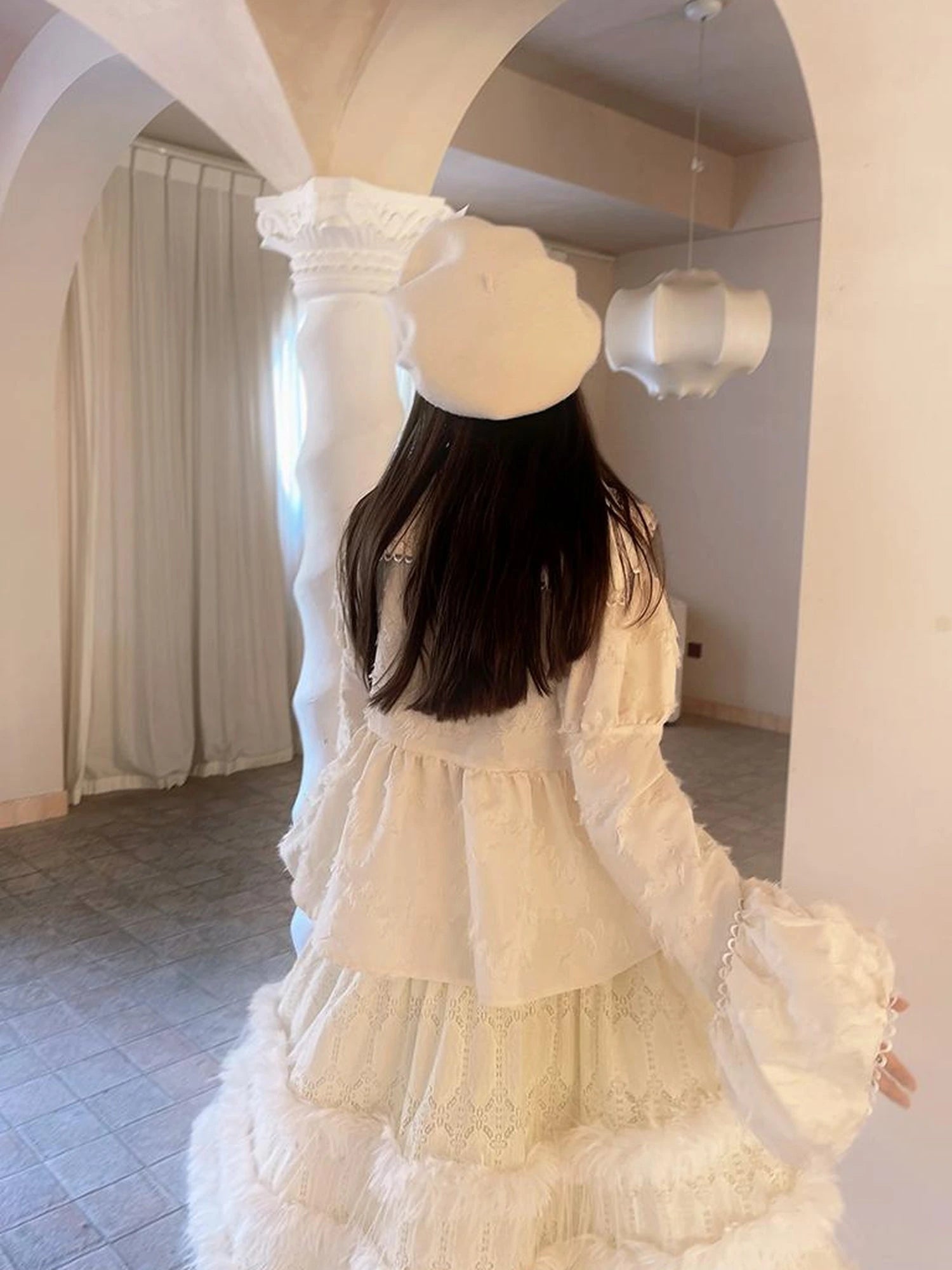 Lace Trimmed Plush Thermal Maxi Skirt