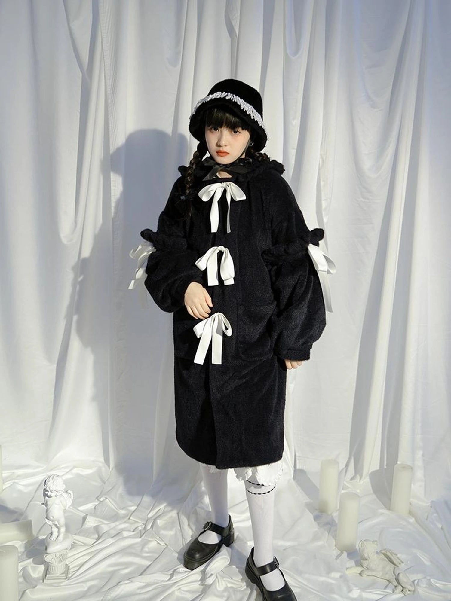 Love Fear Rabbit Ear Bow Wool Coat
