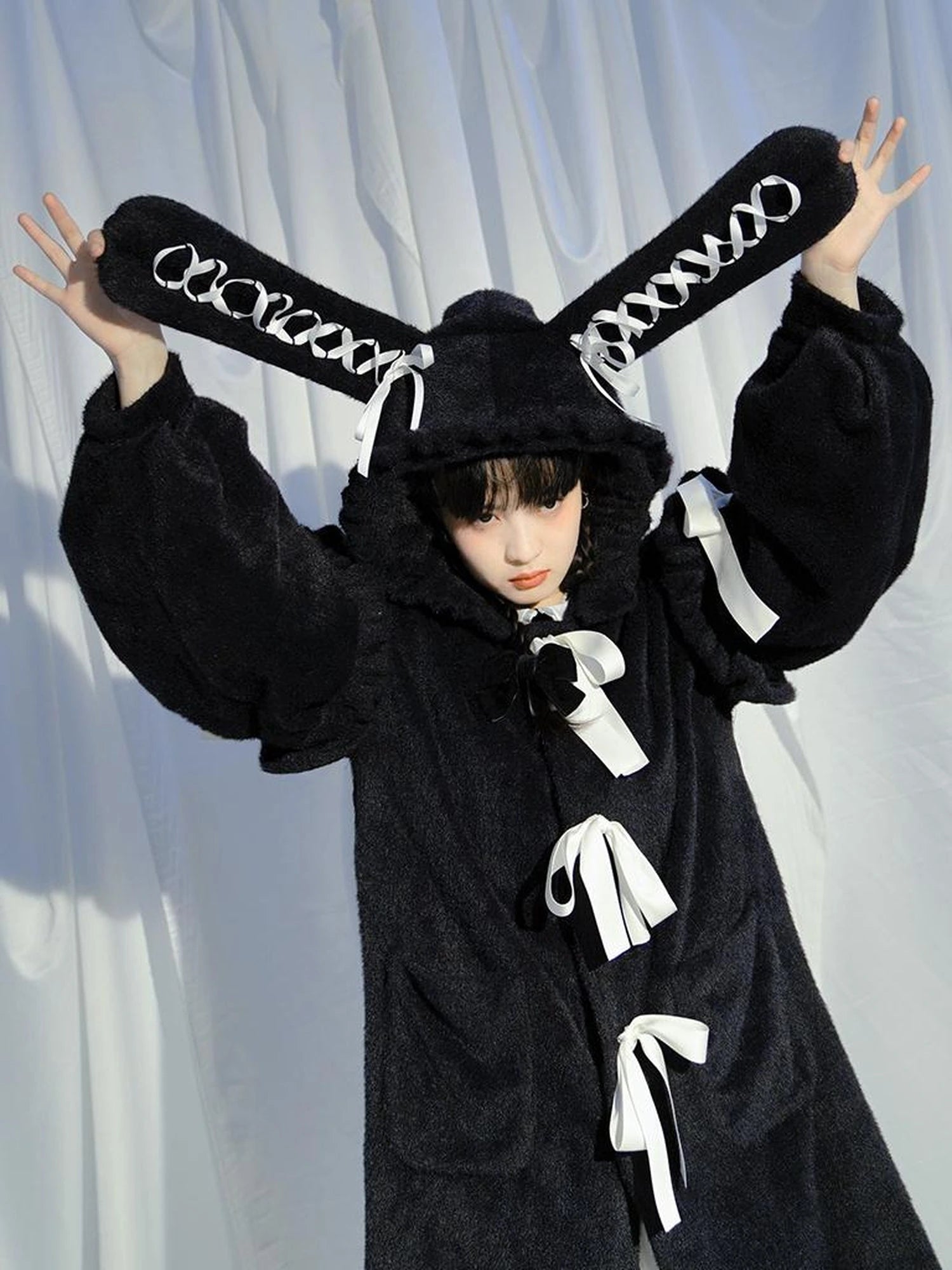 Love Fear Rabbit Ear Bow Wool Coat