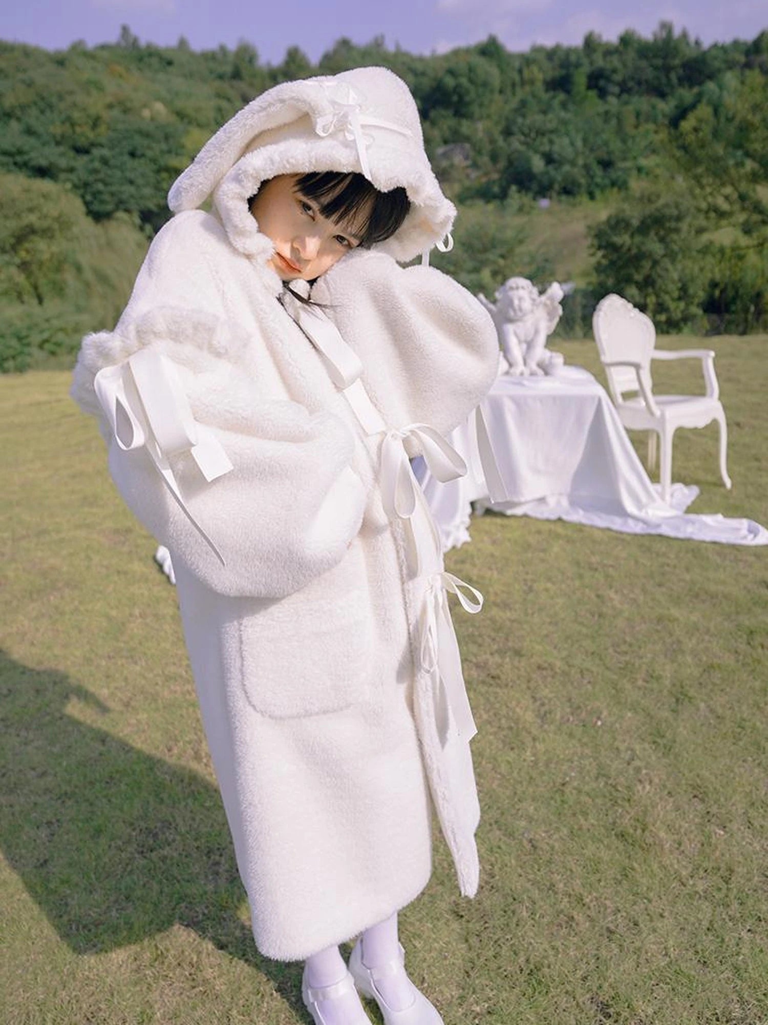 Love Fear Rabbit Ear Bow Wool Coat