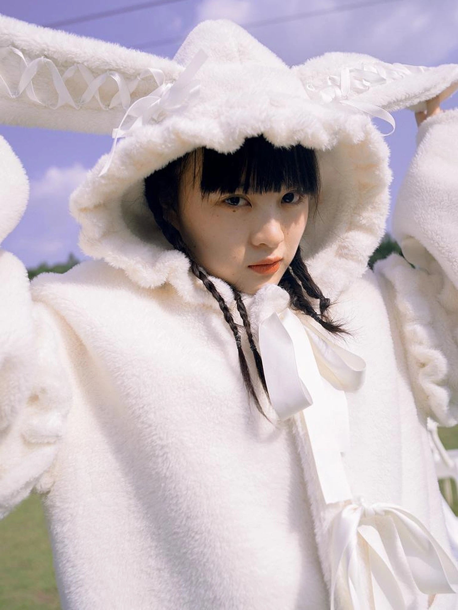 Love Fear Rabbit Ear Bow Wool Coat