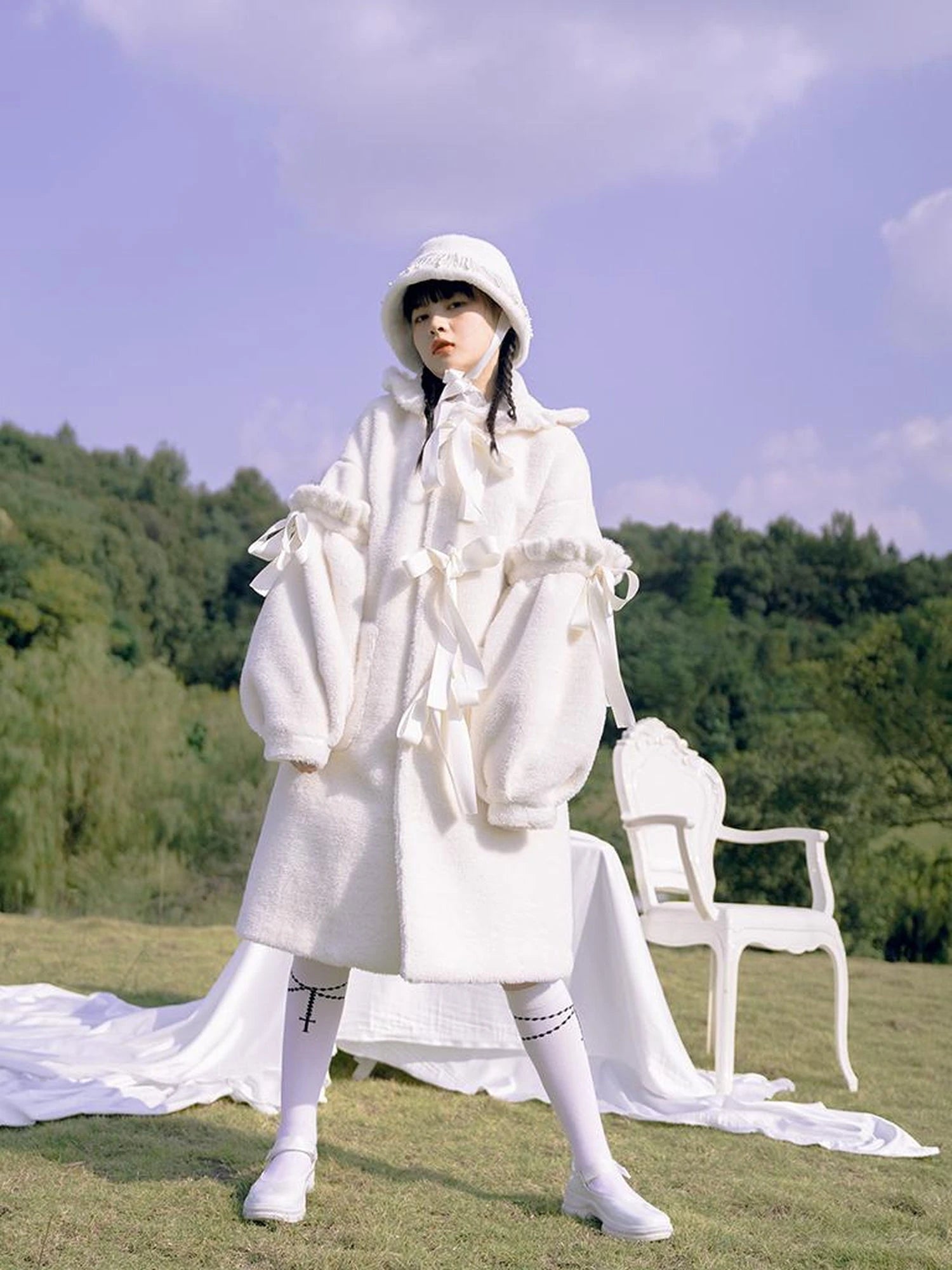 Love Fear Rabbit Ear Bow Wool Coat