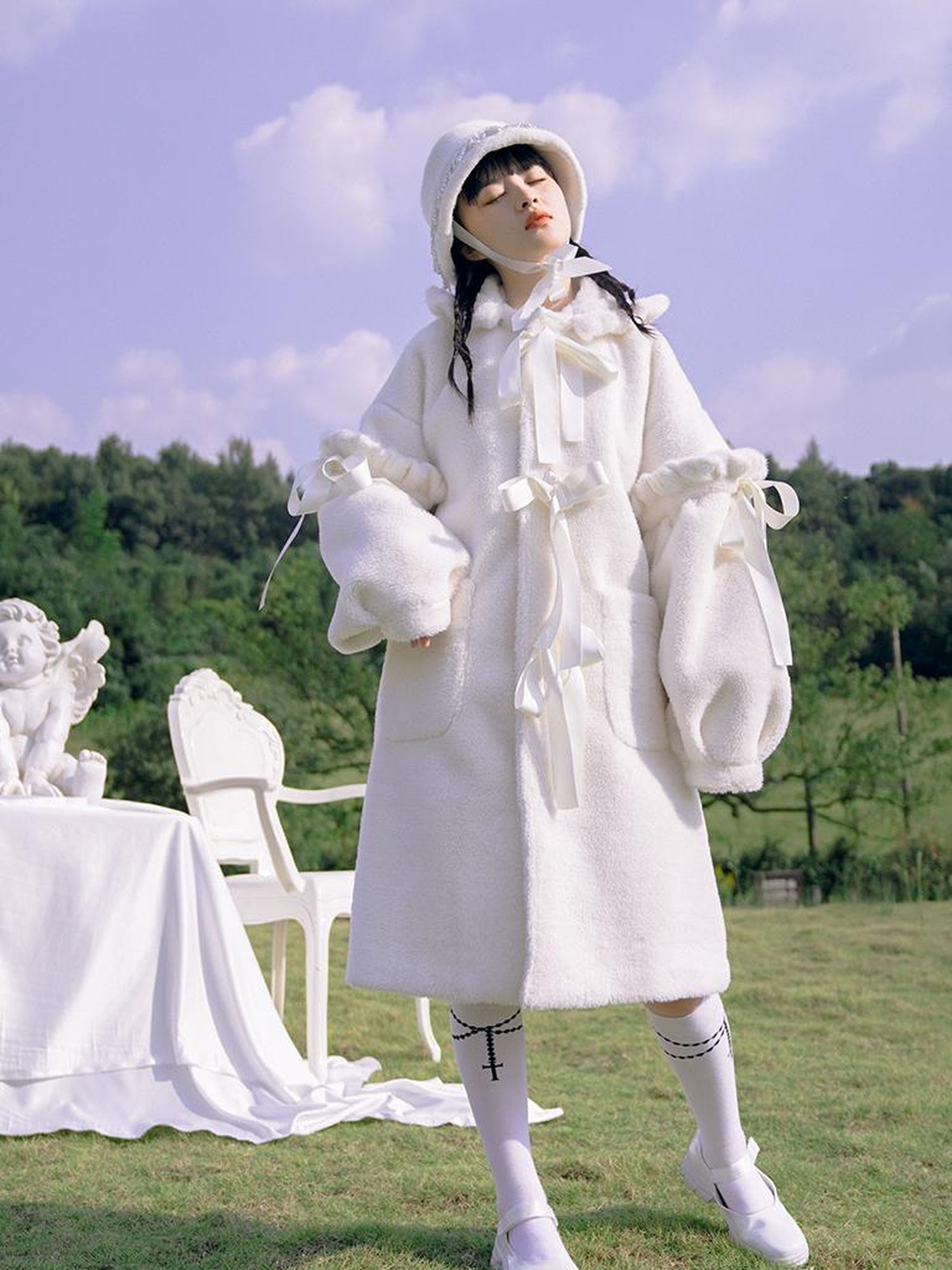 Daytoday Love Fear Rabbit Ear Bow Wool Coat