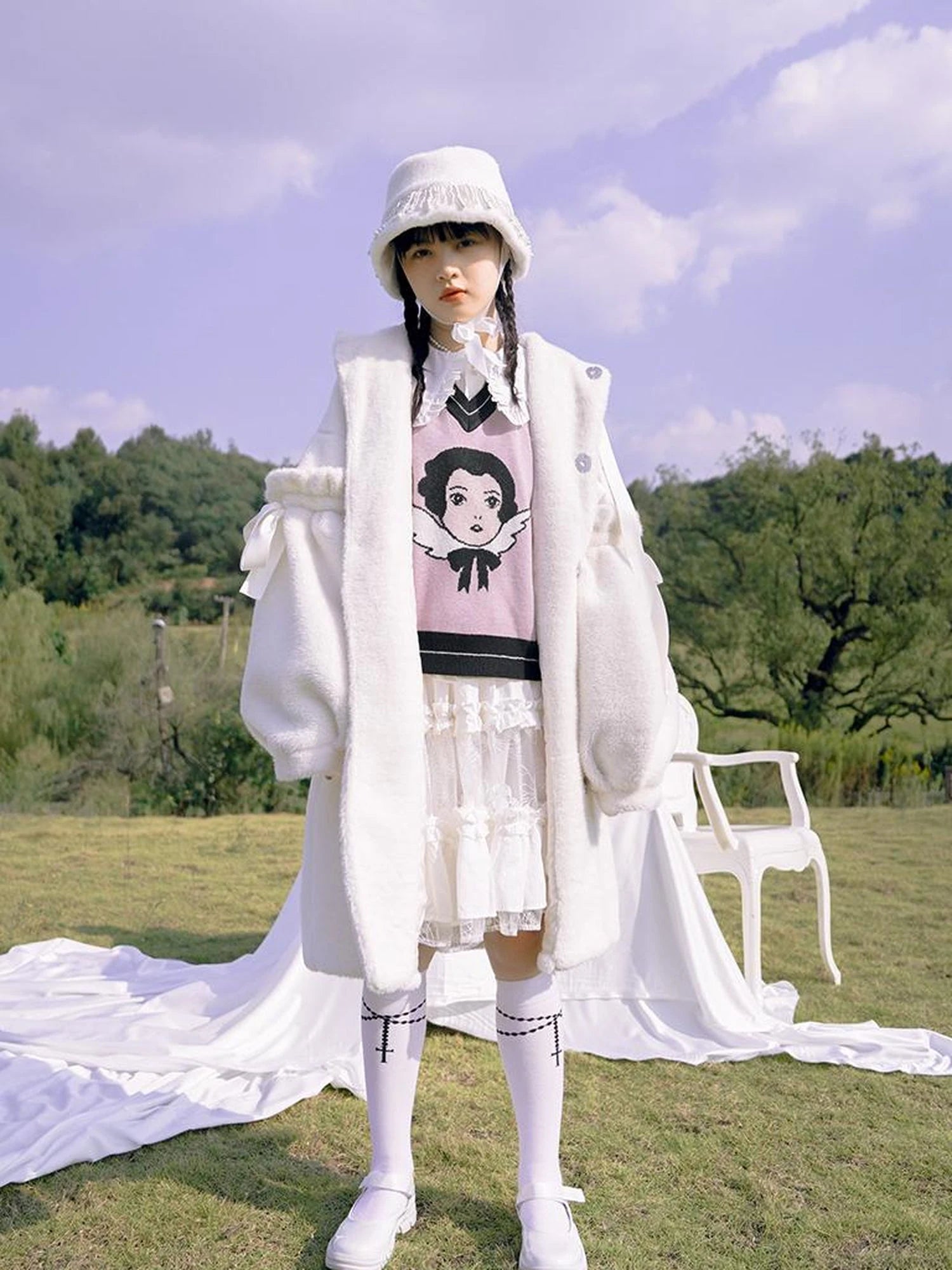 Love Fear Rabbit Ear Bow Wool Coat