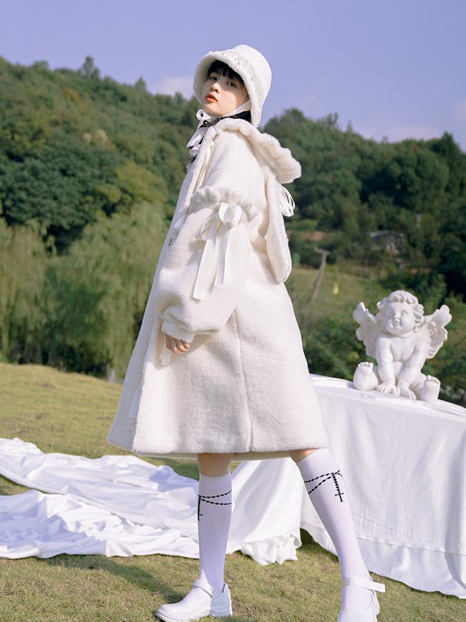 Daytoday Love Fear Rabbit Ear Bow Wool Coat
