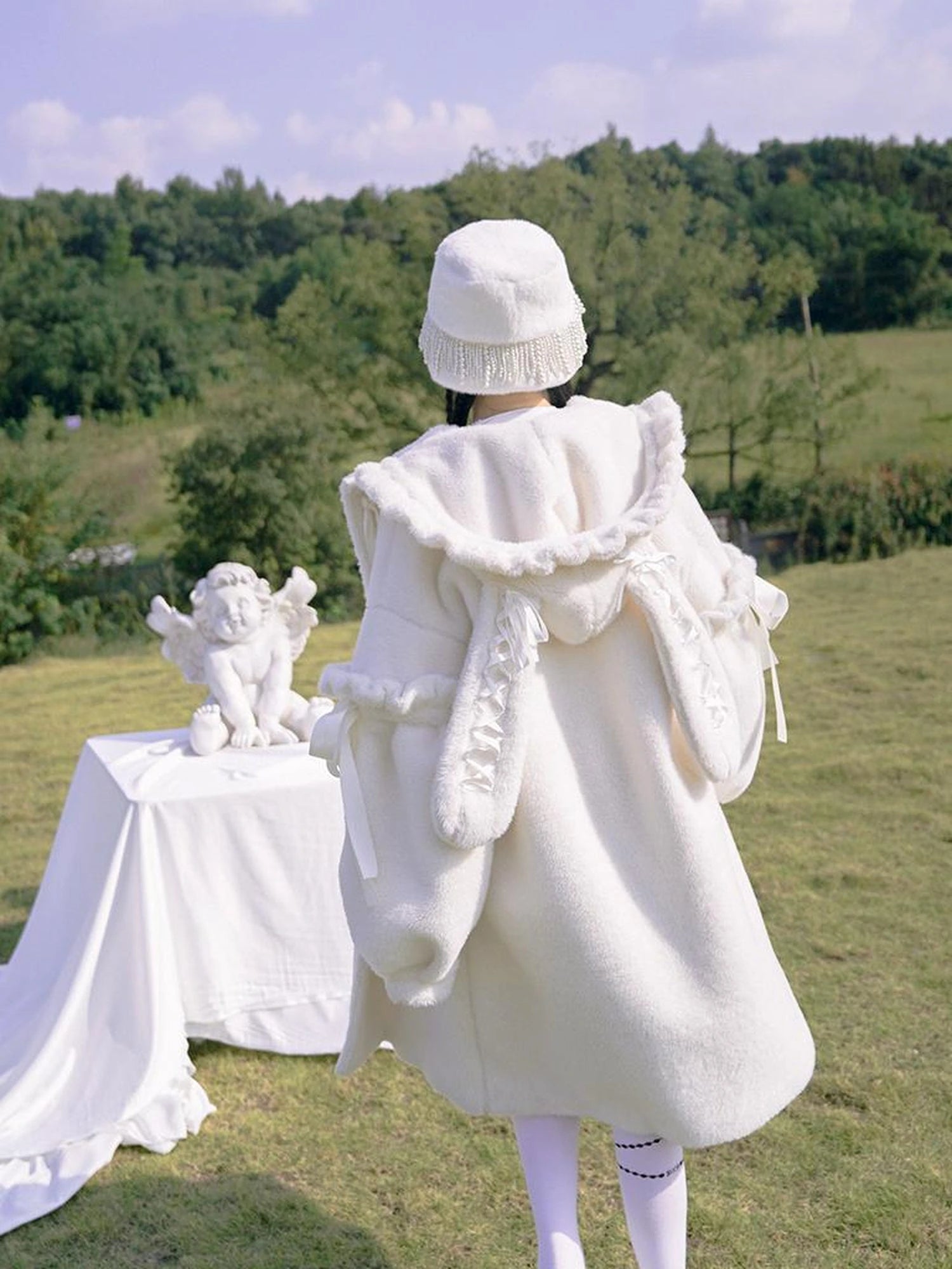 Love Fear Rabbit Ear Bow Wool Coat