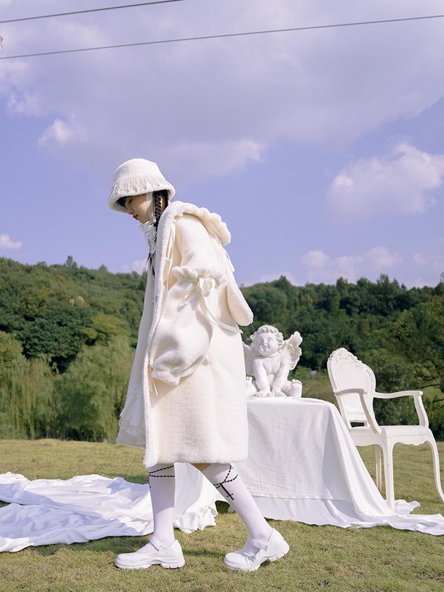 Daytoday Love Fear Rabbit Ear Bow Wool Coat