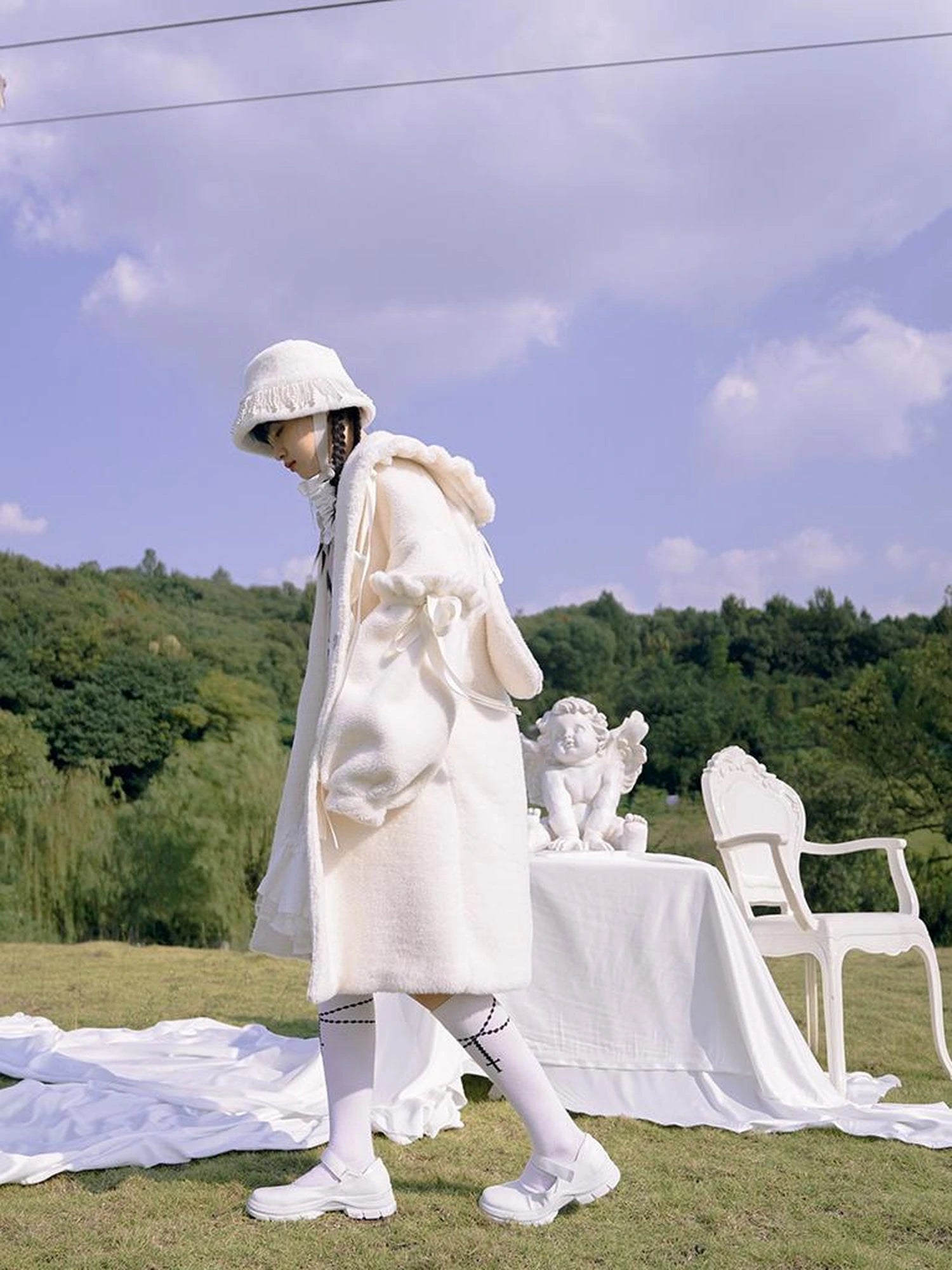 Love Fear Rabbit Ear Bow Wool Coat