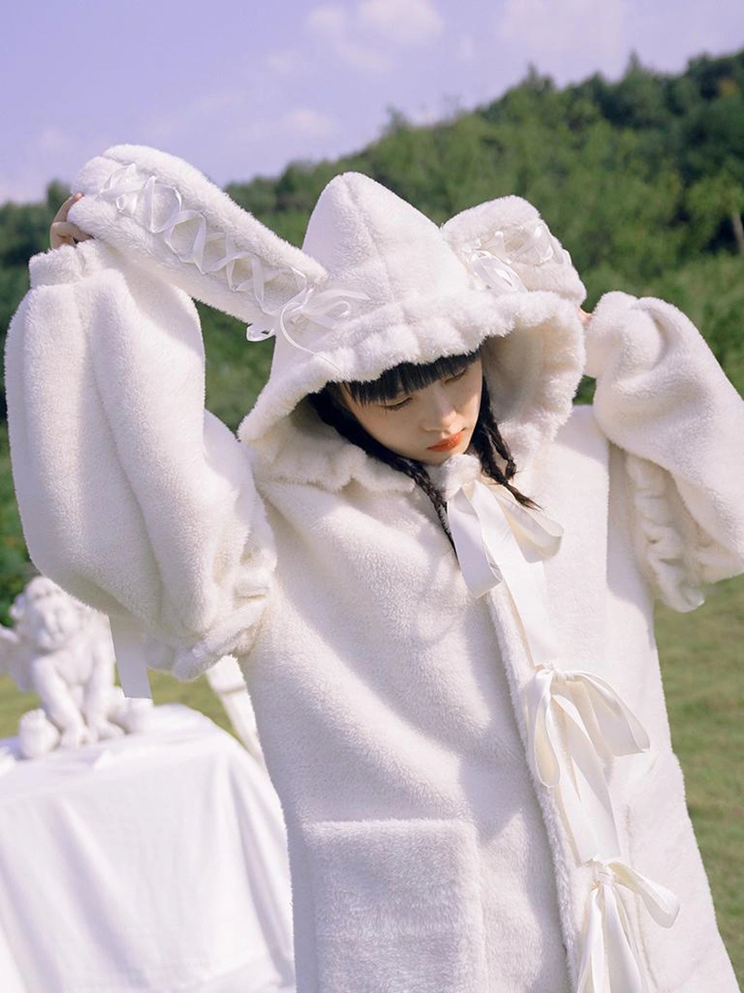 Love Fear Rabbit Ear Bow Wool Coat