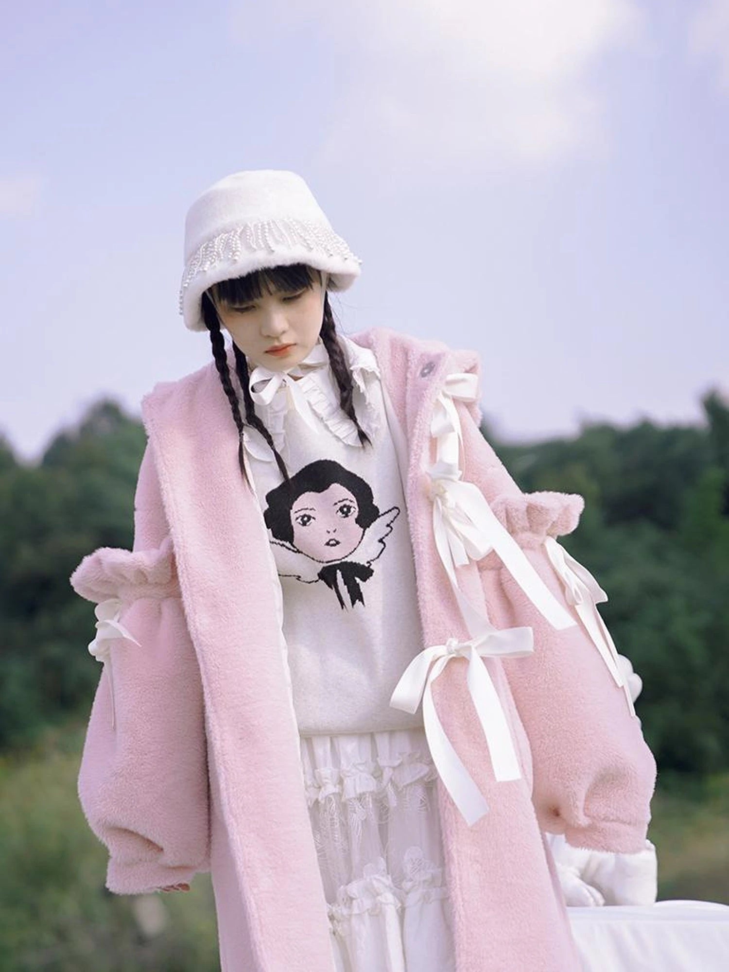 Love Fear Rabbit Ear Bow Wool Coat