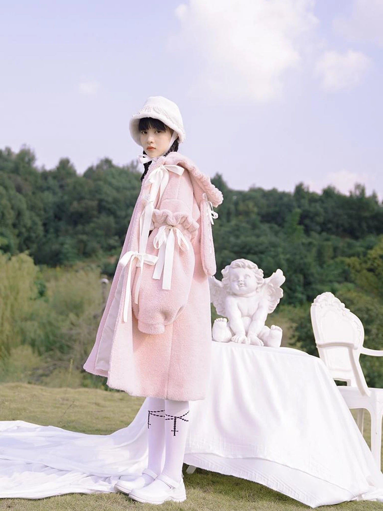 Love Fear Rabbit Ear Bow Wool Coat