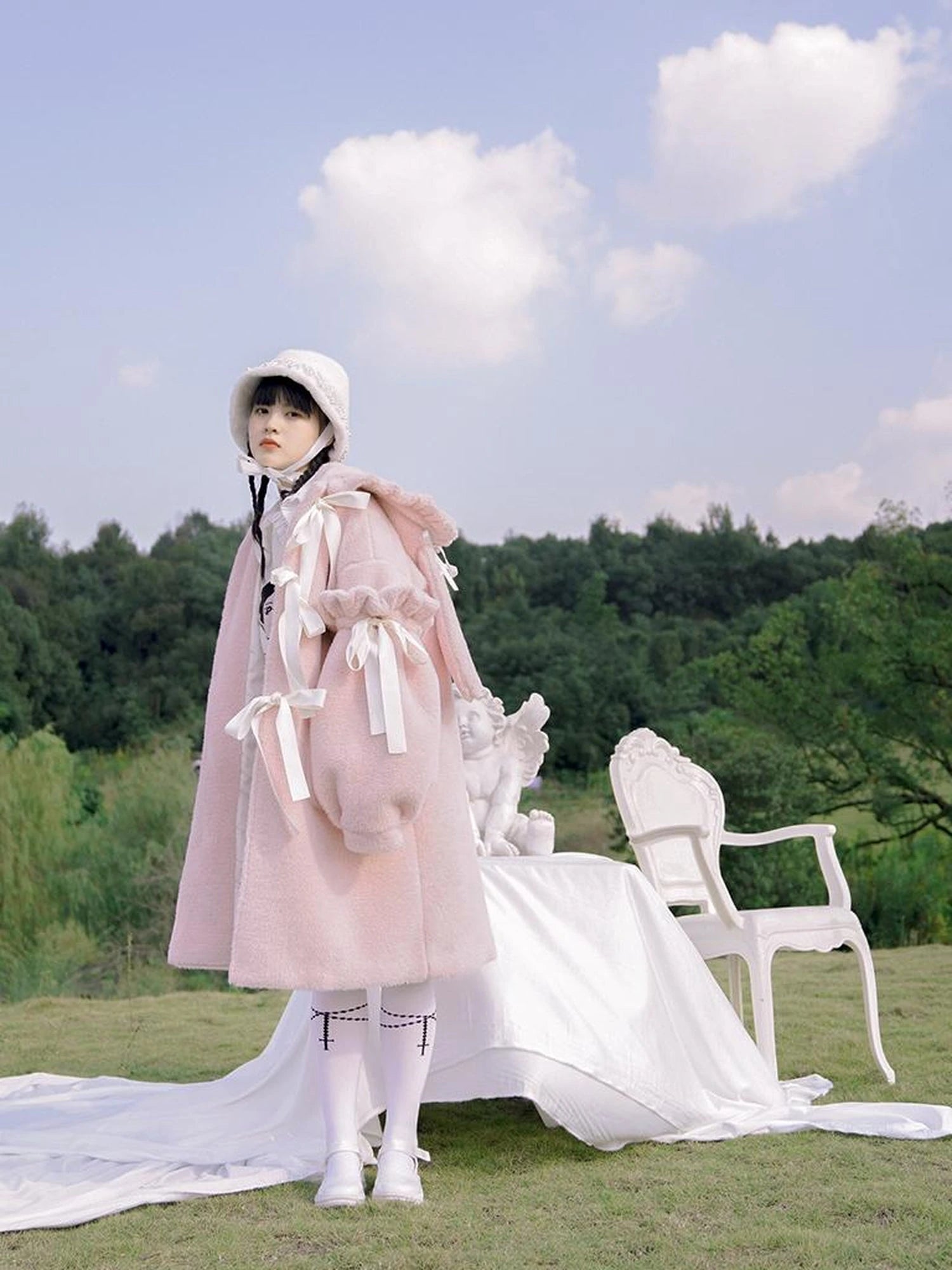 Love Fear Rabbit Ear Bow Wool Coat