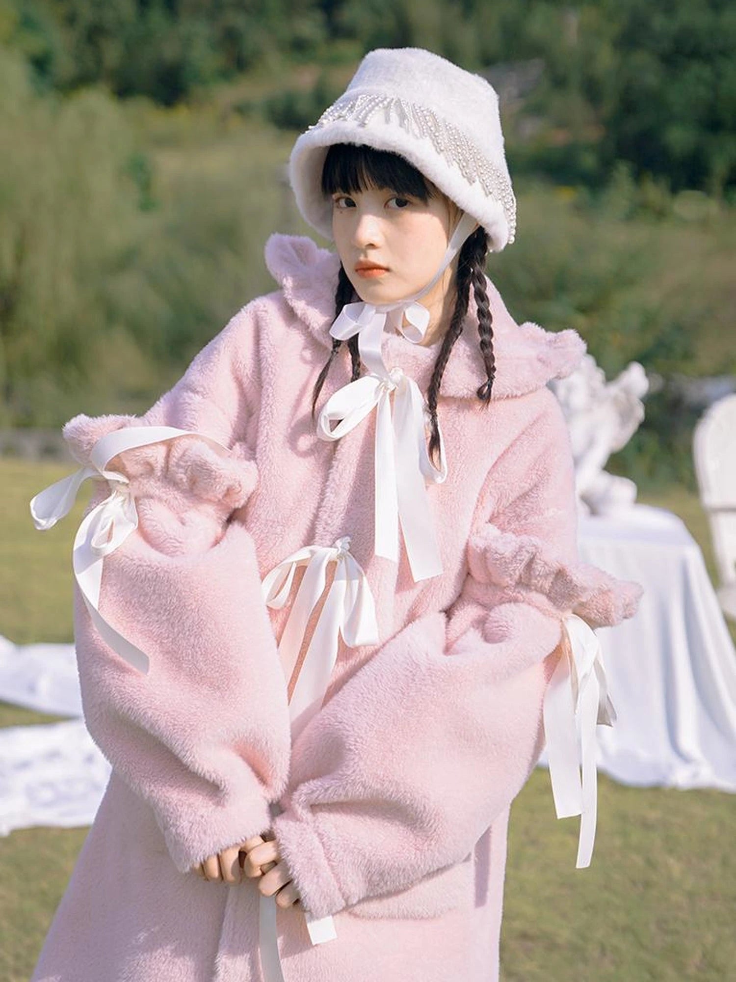 Love Fear Rabbit Ear Bow Wool Coat