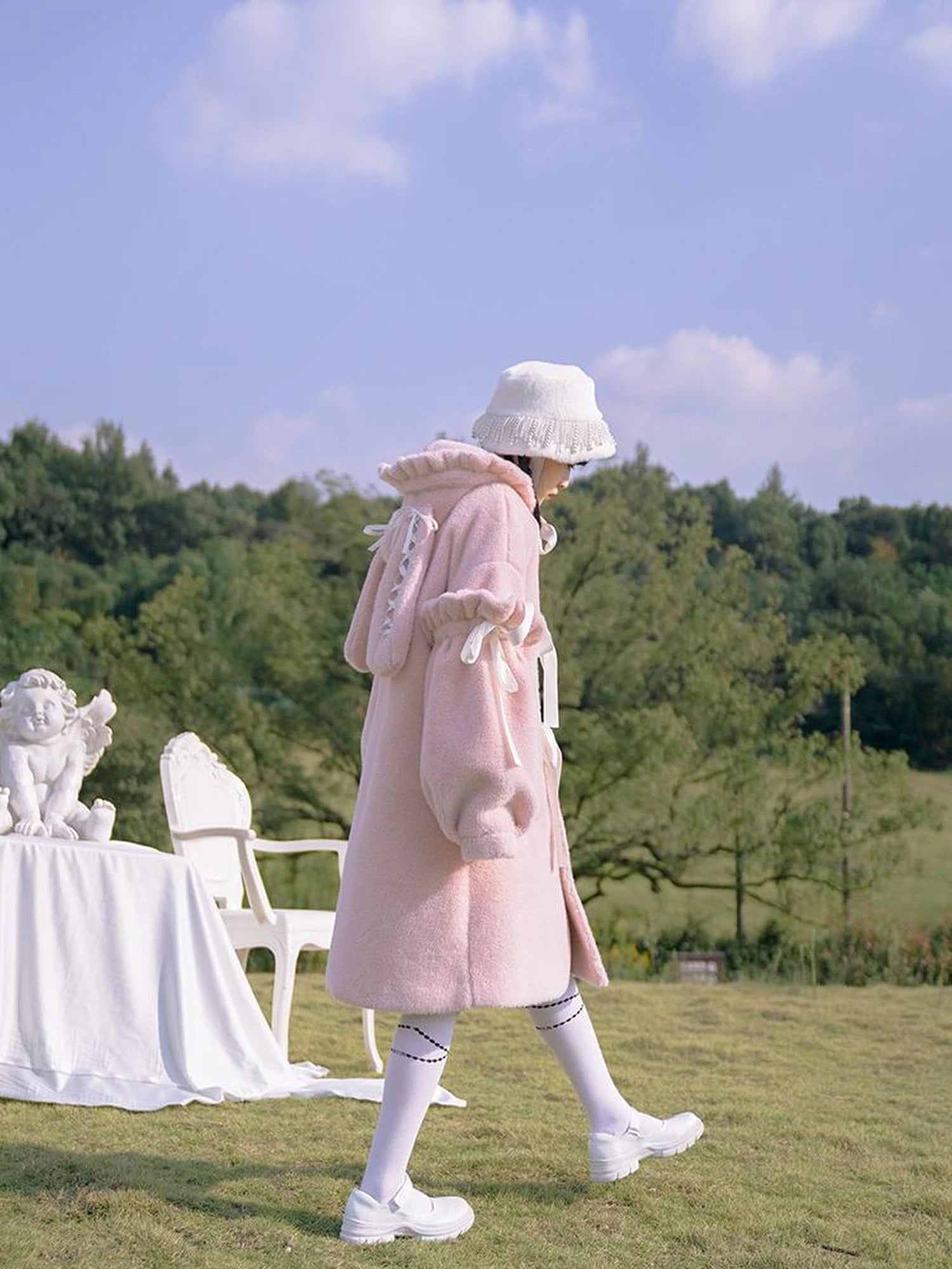 Love Fear Rabbit Ear Bow Wool Coat