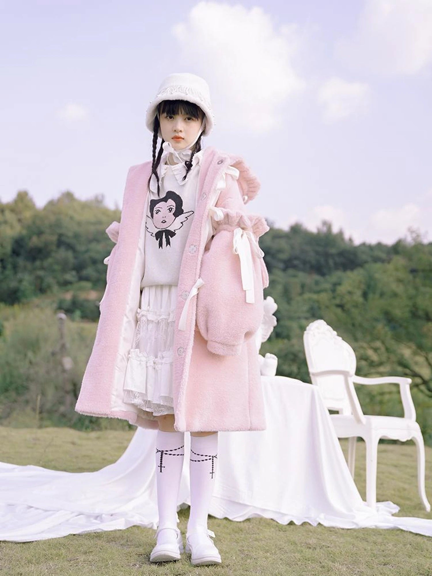 Love Fear Rabbit Ear Bow Wool Coat